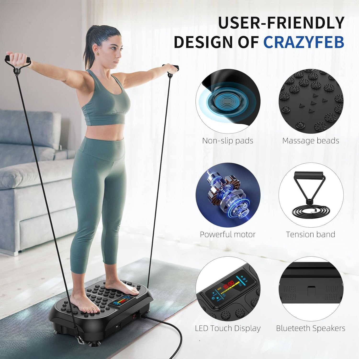 Vibration Plate Exercise Machine, Vibration Plate for Lymphatic Drainage, Whole Body Vibrating Plate Exercise Machine, Waver Vibration Plate High-Intensity Fitness Equipment for Weight Loss image number 3