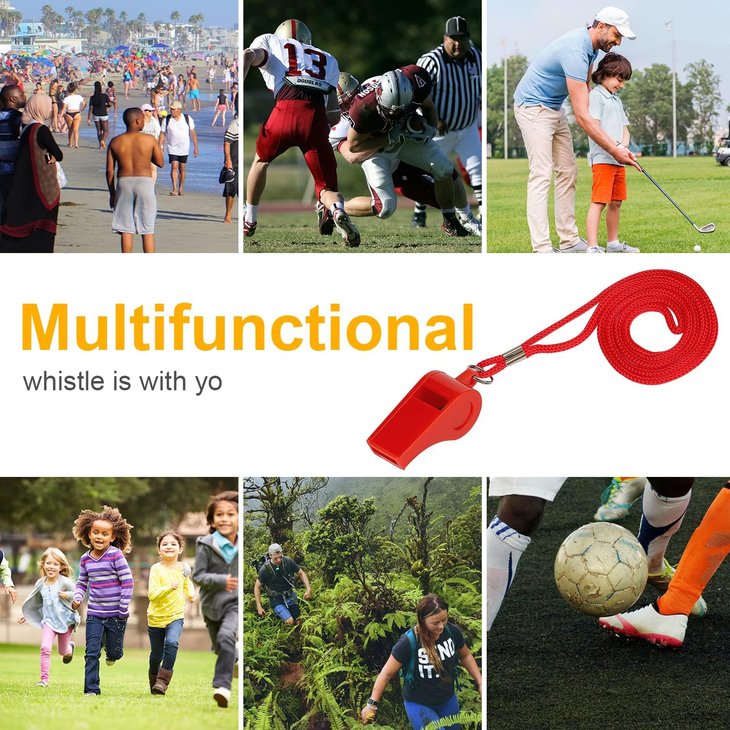 SAVITA 2Pcs Sports Whistles, Loud Sound ABS Plastic Whistle with Lanyard in Training Survival Emergency Sports for Kids Referee Coach Teacher Dog Training (Red) (YYD15288)