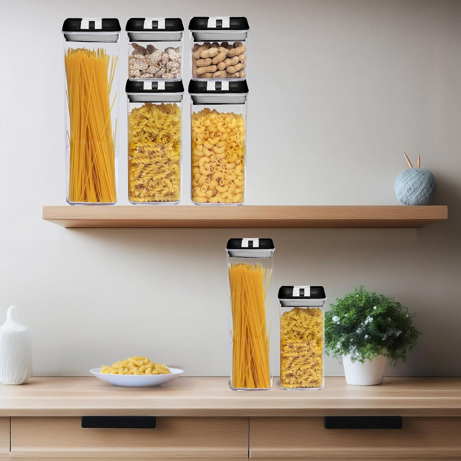 Premium 14-Pack Food Storage Containers with Lids-Crystal Clear Kitchen Storage Plastic Containers with Airtight Fliplock Lids-Durable & Versatile Food Containers with 20 Labels & Pen (Black) image number 4