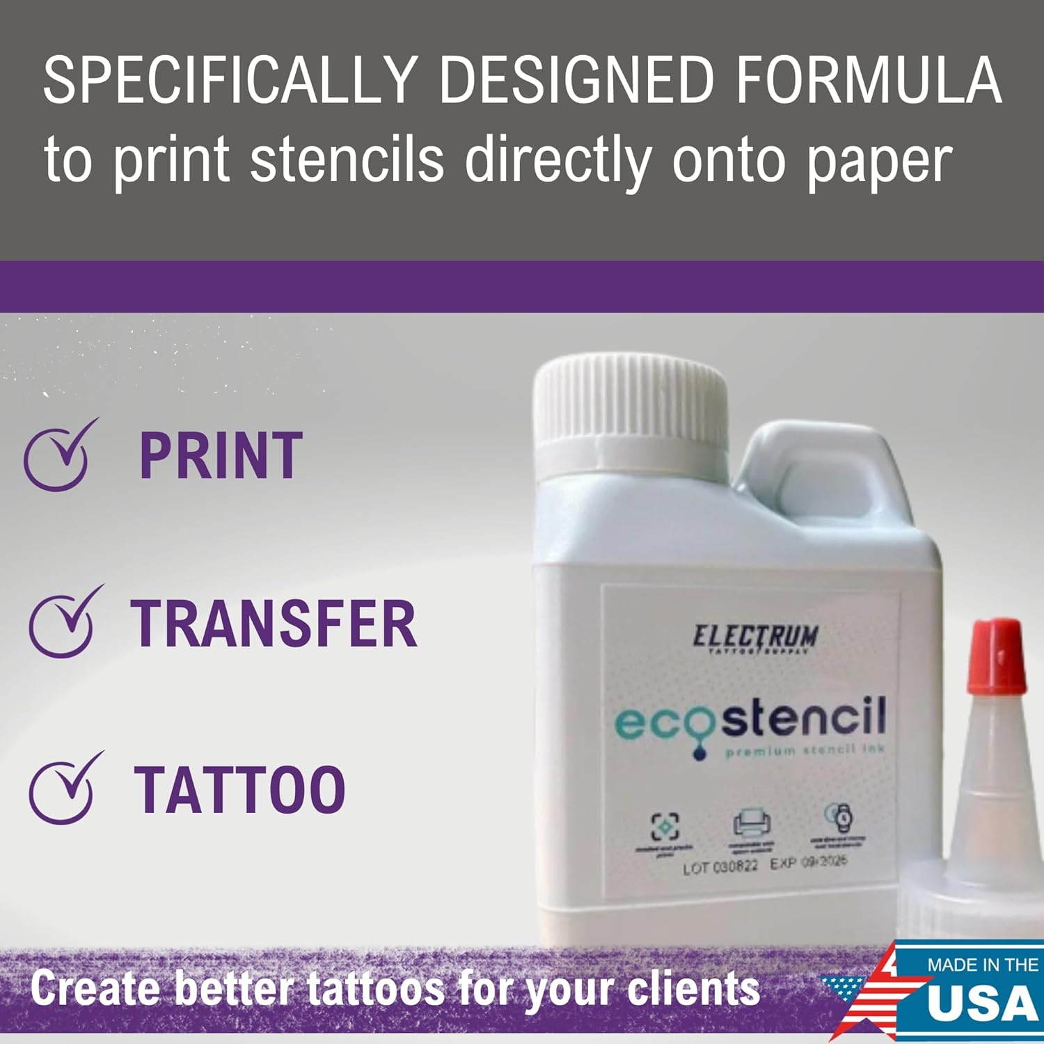 Electrum Eco Stencils Ink for Epson Eco Tank Printers, Methyl Violet-Based Stencil Ink Creates Flawless Stencils That Last up to 1 Hour, Premium Tattoo Stencil Ink Proudly Made in the USA, 4 Ounces image number 4