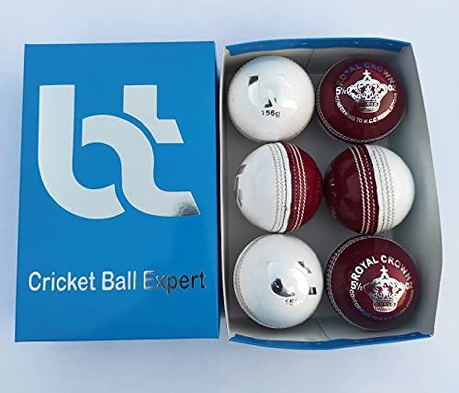 Cricket Ball White/Red 156G Cricket Balls 2Piece Balls Pack of 6 Balls Genuine Leather,Excellent Quality image number 1