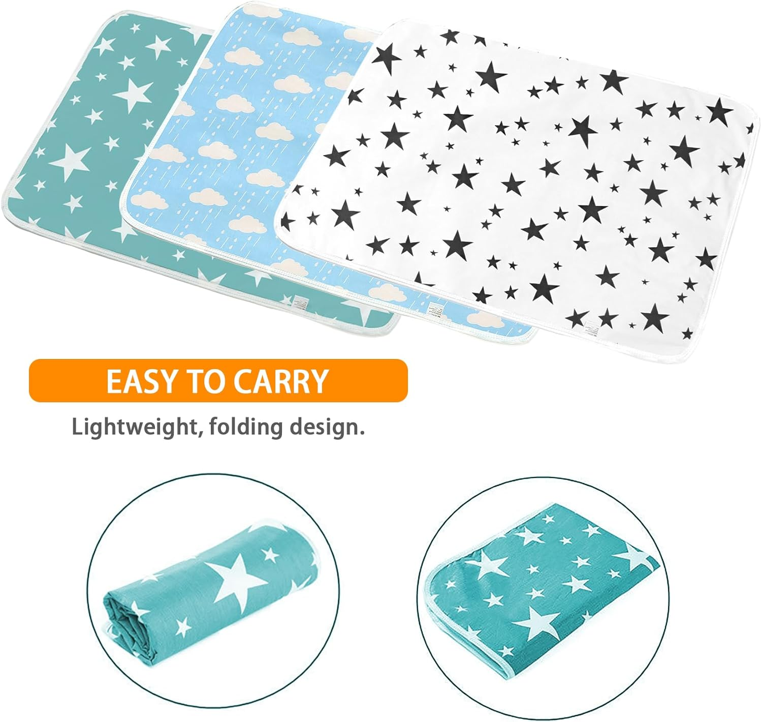 3 Pack Dipper Changing Pad, Maveek Portable Toddler Diaper Changing Pad Waterproof Baby Change Mats Premium Change Pad Liner Bed Pad Play Mat(Green&White&Blue) - Greygreen image number 7