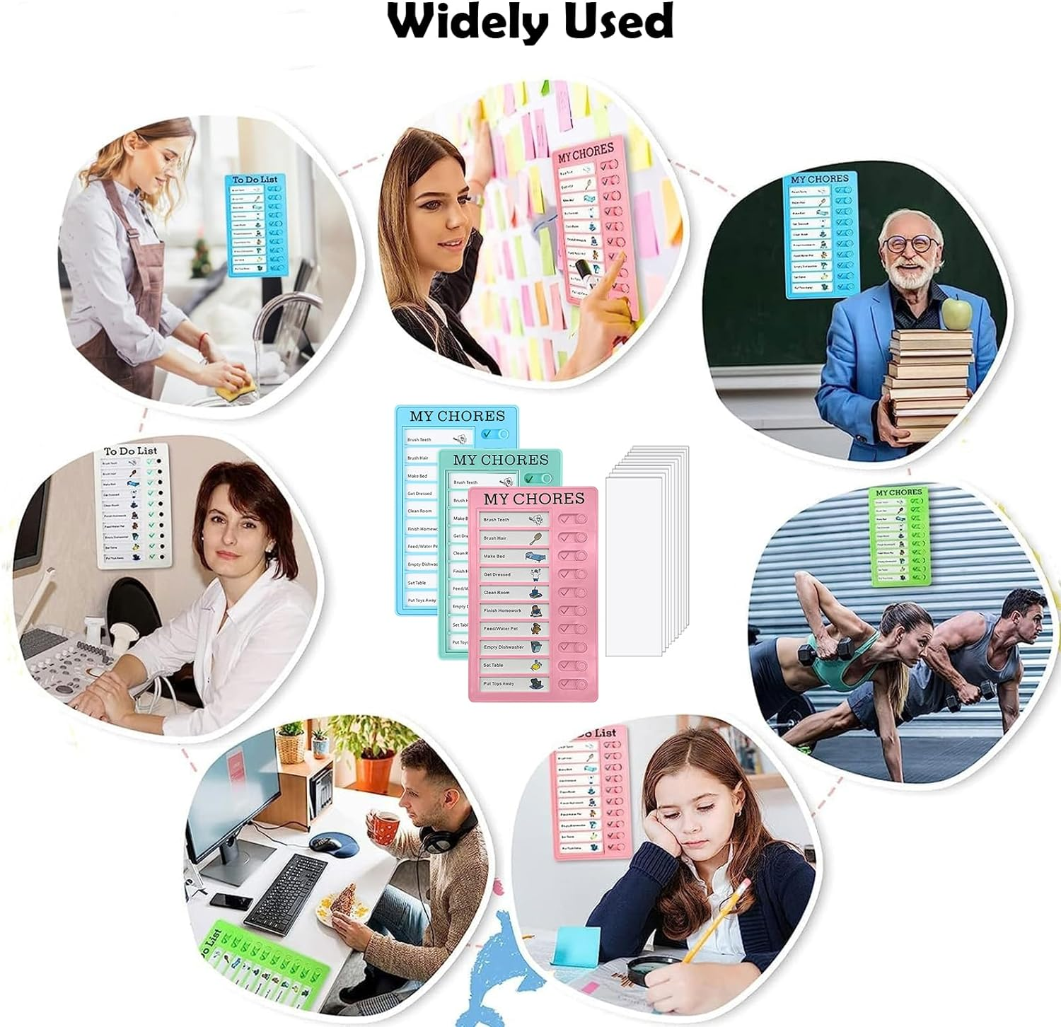 3 Pieces My Chore Checklist Board, Reusable Checklist for Planning Chart with 10 Detachable Cardstock for Home Routine Planning Daily to Do List(3 Colour) image number 3