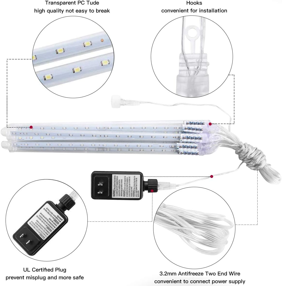 Pinlo Halloween Meteor Shower Rain Lights, 30Cm 8 Tubes 248 LED String Lights, Waterproof Cascading Lights for Indoor Outdoor Party Christmas Tree Decorations Meteor Lights (Purple) image number 2