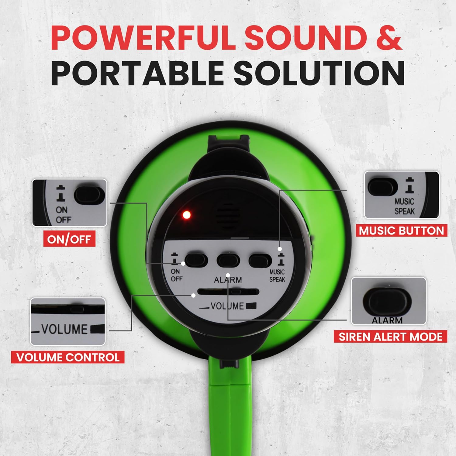 Portable Megaphone Speaker Siren Bullhorn - Compact and Battery Operated with 30 Watt Power, Microphone, 2 Modes, PA Sound and Foldable Handle for Cheerleading and Police Use - Pyle PMP32GR (Green) image number 3