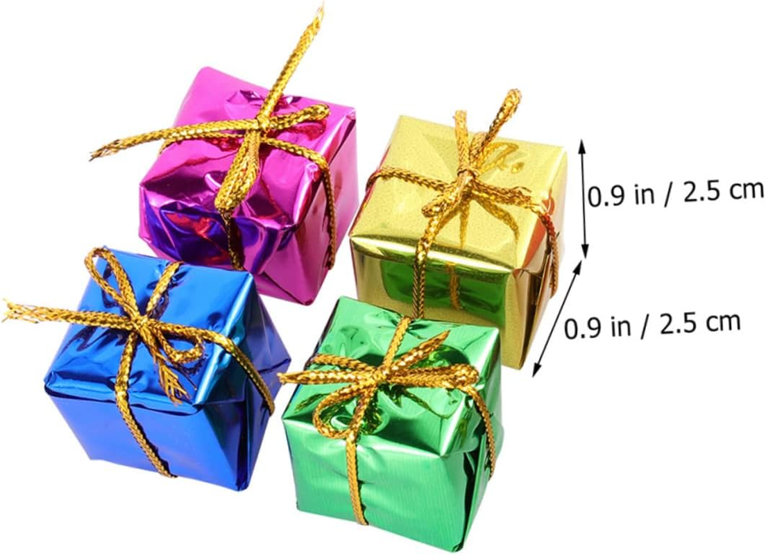 120Pcs Mini Christmas Box Hanging Decorations Holographic Foil Wrapped Ornaments Multicolour Xmas Tree Pendants Small Foam Boxes for Wall and Table Decor Color image number 2