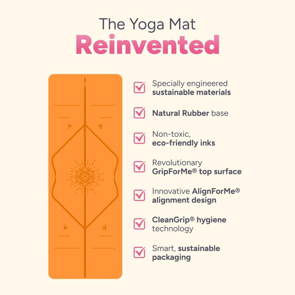 Liforme Happiness Yoga Mat - the World'S Best Eco-Friendly, Non Slip Yoga Mat with the Patented Alignment Marker System - Biodegradable and Natural Rubber Yoga Mat - Happiness Orange Special Edition image number 1