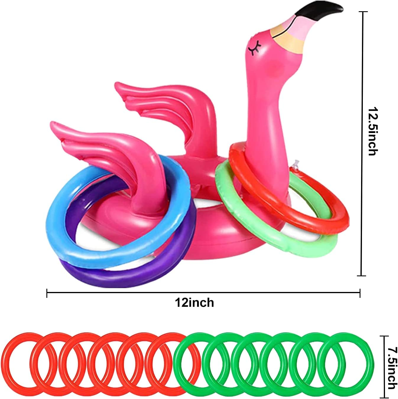 Camlinbo 3 Pack Flamingo Ring Toss Pool Game Toys, Inflatable Pool Toys Hawaiian Luau Beach Party Supplies Carnival Outdoor Summer Pool Party Games for Kids Adults Family (3 Flamingo,12 Rings) image number 1