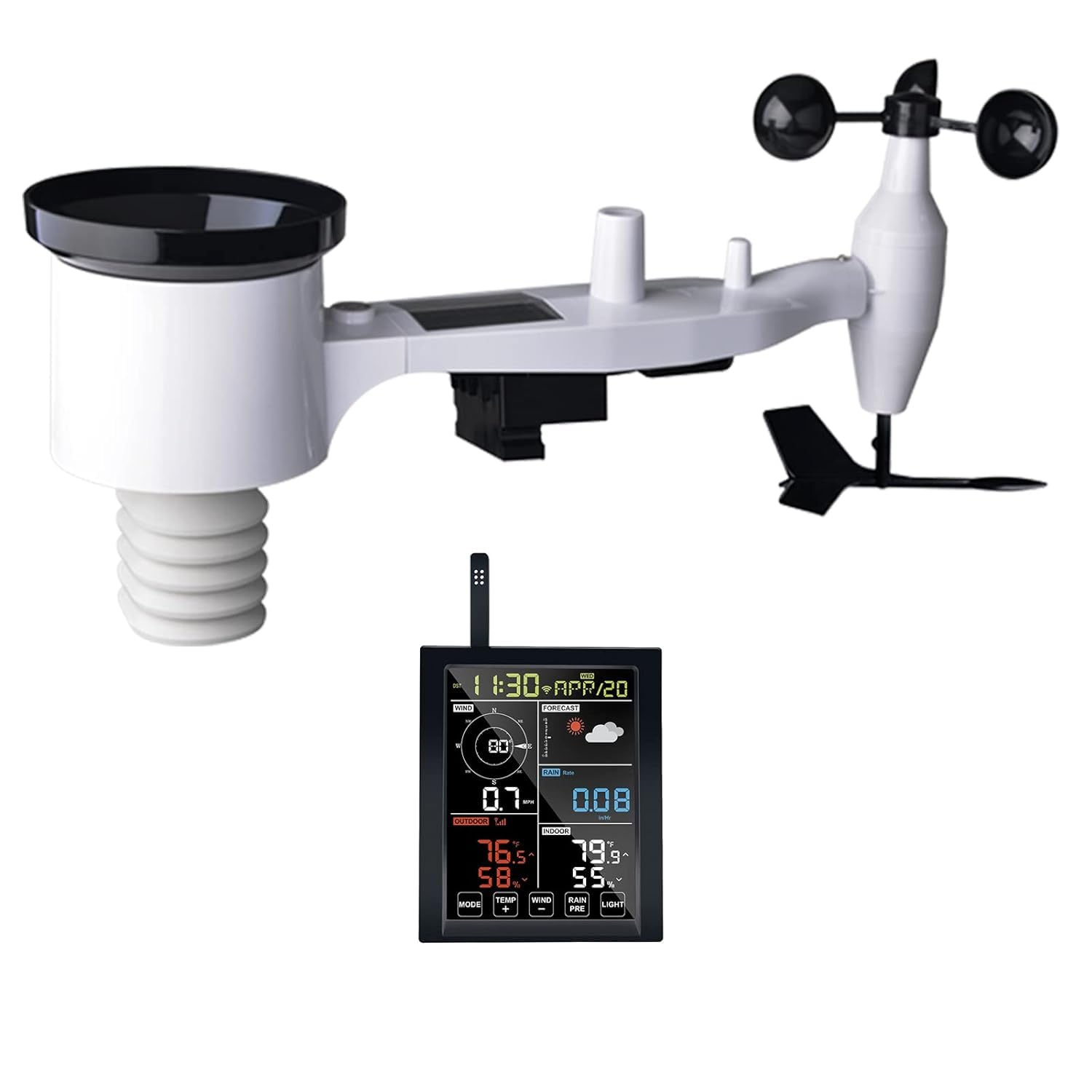 ECOWITT WN1980 Weather Station Kit, Includes WN1980 5.3'' LCD Display Console and WN67 Outdoor Sensor Array, Temperature/Humidity/Rain Rate/Wind Speed&Direction, 433 Mhz image number 1