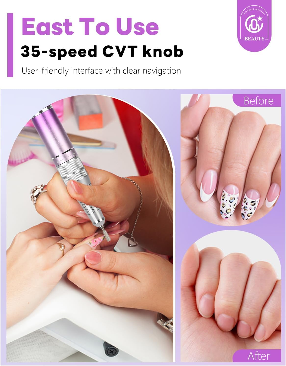 Cozyzen Cordless Professional Nail Drill, 35,000 RPM Rechargeable Electric Nail File, Portable E-File Machine with Extended Battery Life, Lightweight Design for Manicure & Pedicure image number 1