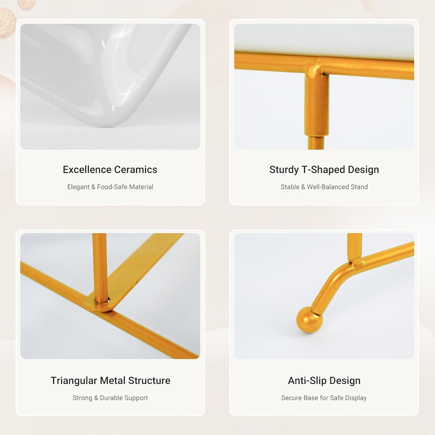 Top G 3 Tier Serving Tray with Stand,Cake Stands Porcelain Tiered Serving Platters Dishes with Collapsible Sturdier Rack, Dessert Display Stand for Party Entertaining, Food Presentation, Gold,14Inch image number 6