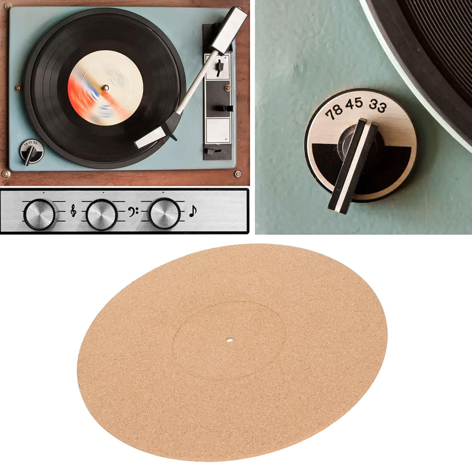 Turntable anti Static Cork Mat, Record Player Pad High Fidelity Retro Non Slip User Friendly anti Static for 12In LP Record