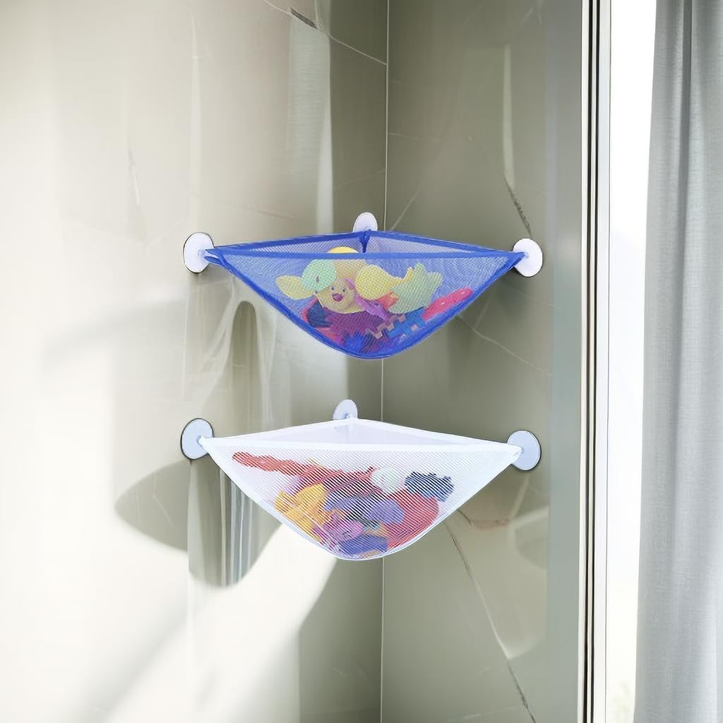 2 PCS Bath Toy Organizer Mesh Storage Bag，Creative Triangular Bathtub Mesh Bag， Store Toy Sharp Tools and Easily Hook Them Up image number 1