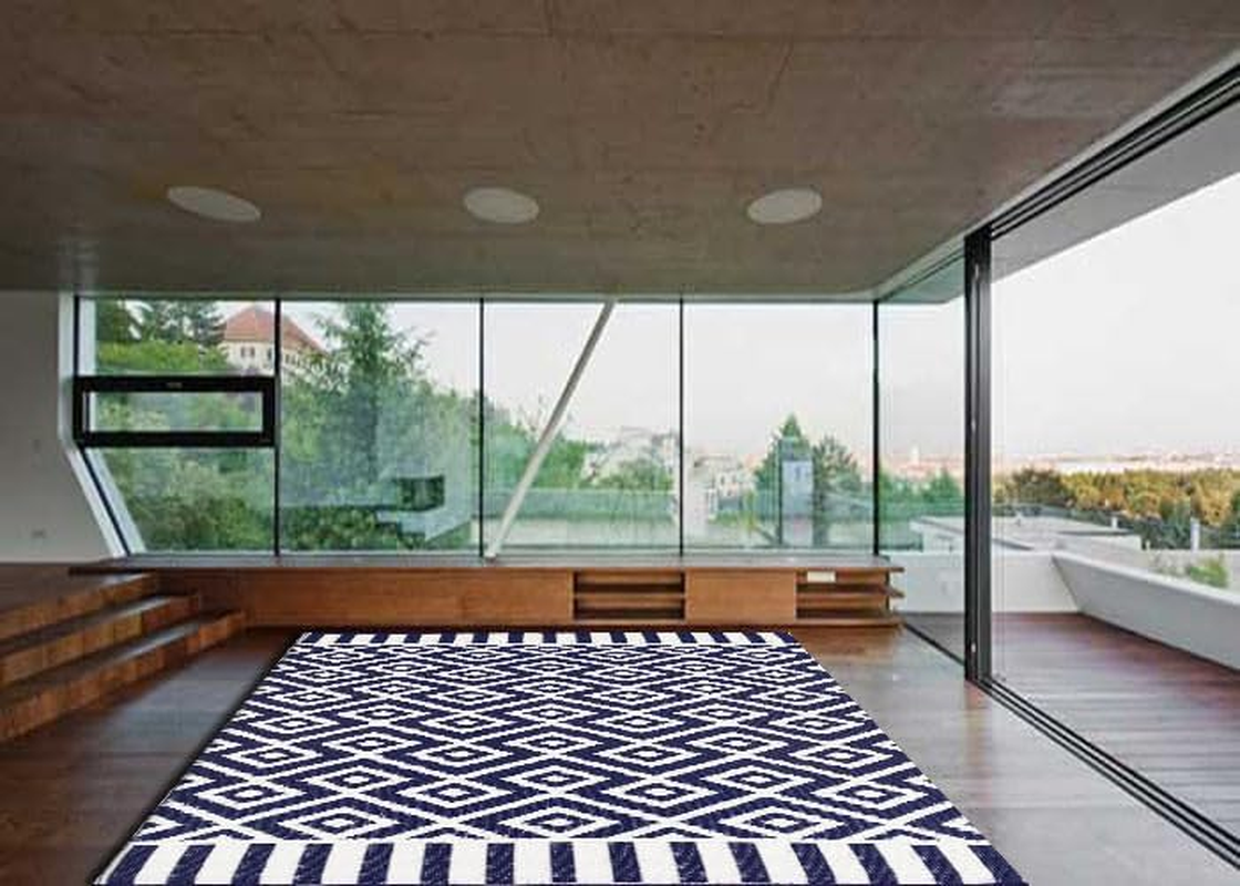 Rug Club A002 Reversible Outdoor Chatai Rug, 150 Cm X 240 Cm Size, Navy/White image number 4