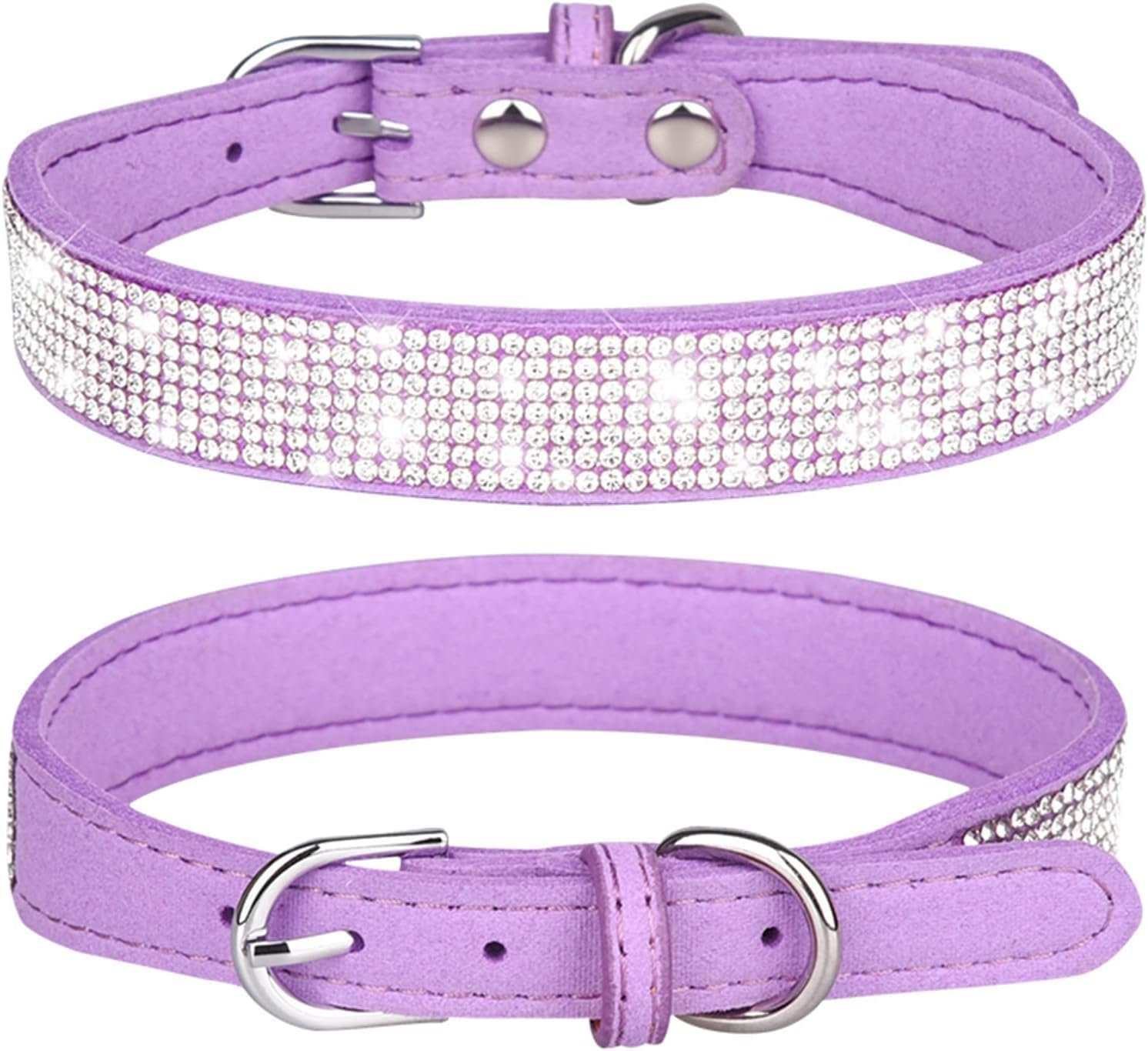 Rhinestone Dog Collar Pretty Rainbow Bling Fancy Dog Collars Soft Leather Pet Puppy Necklace (Lavender, M) image number 5
