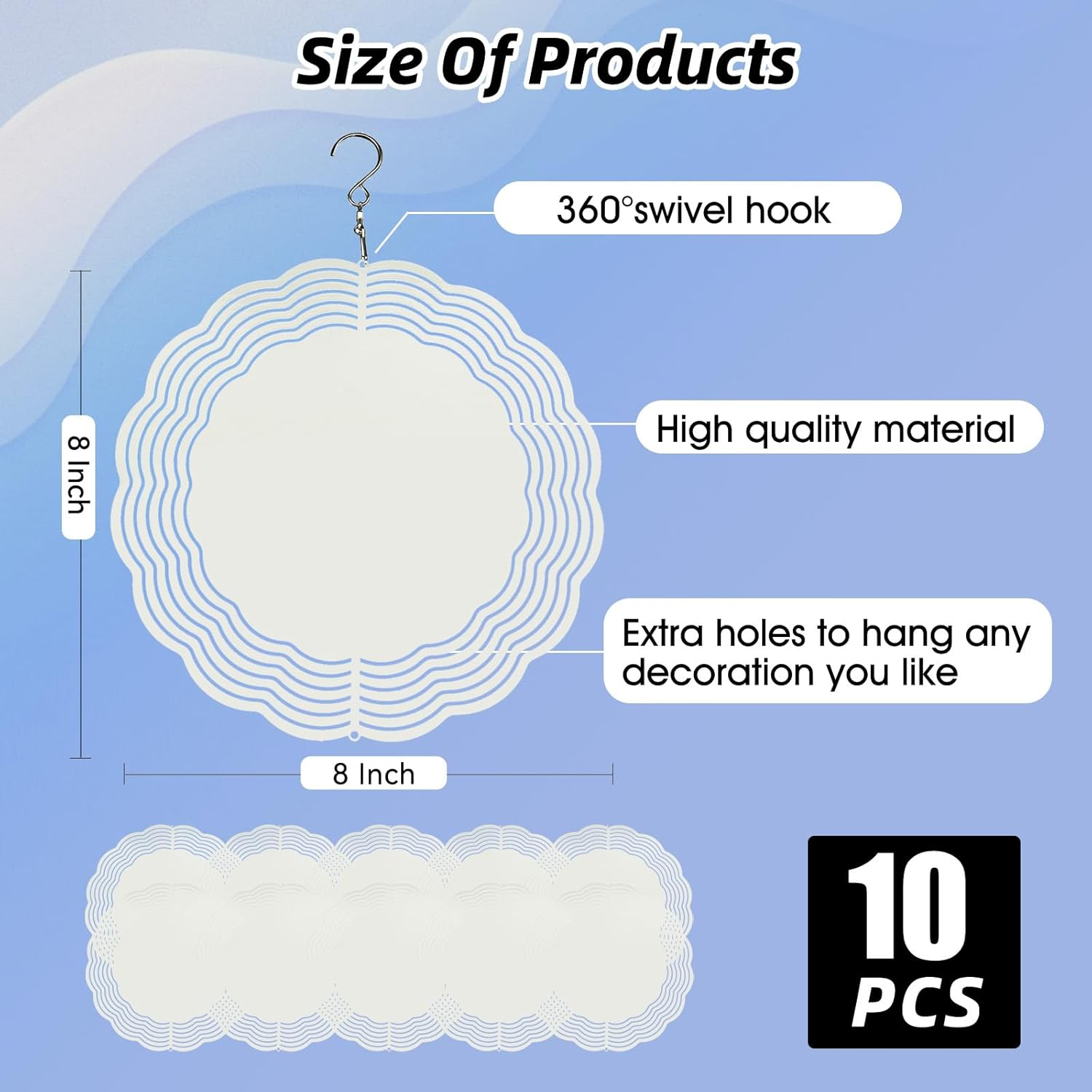 10 Pack 8 Inch Sublimation Wind Spinner Blanks,Wind Spinners Sublimation Blanks 3D Aluminum Metal Wind Spinners for Yard and Garden Indoor Outdoor Window Porch Decoration round (10 Pcs 8 Inch) image number 3