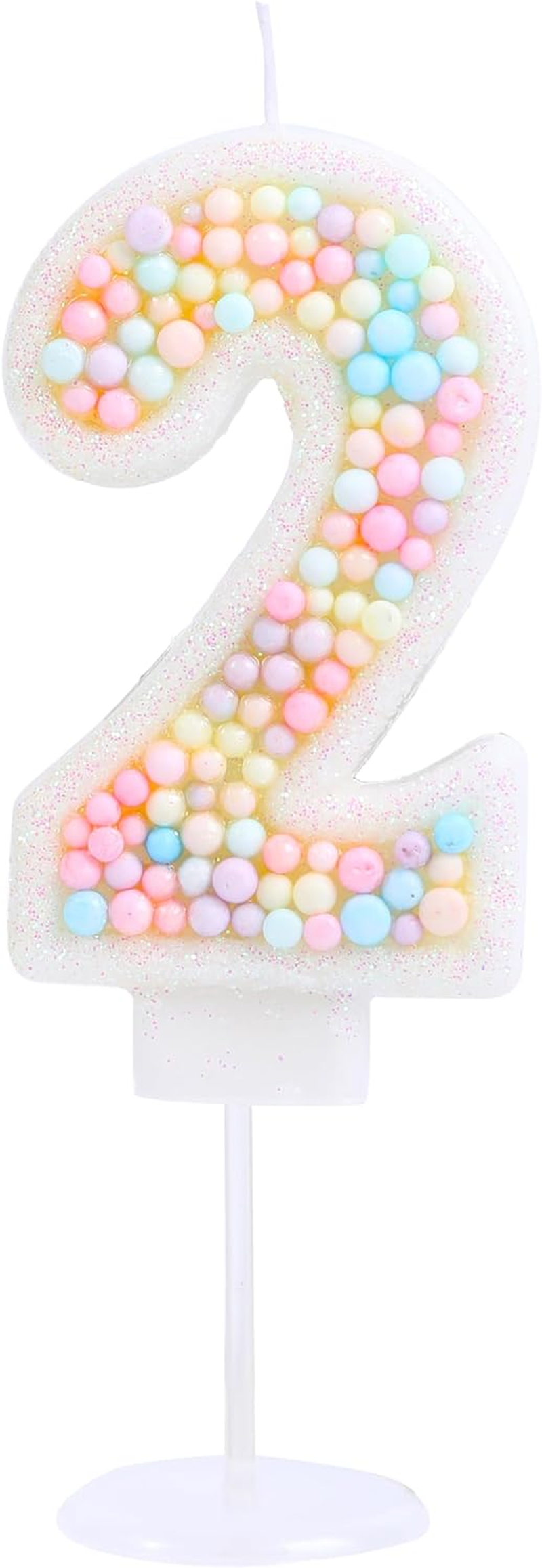Number 2 Birthday Candle 3D Macaron Glitter 2 Candle Birthday Girl Women Sweet Theme 2Nd Birthday Wedding Anniversary Party Cake Decoration image number 3