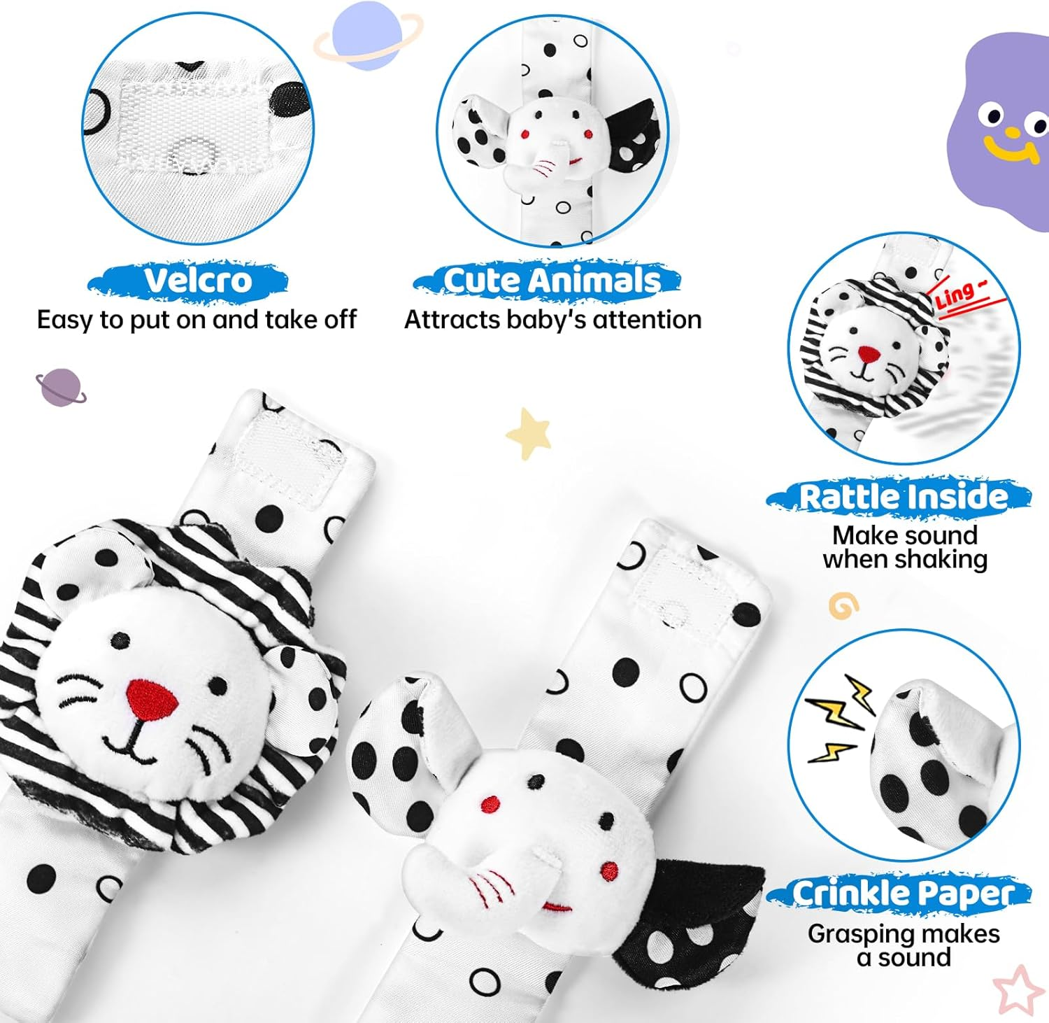 Baby Socks & Wrist Rattles Toys for 0-12 Month,Black and White High Contrast Baby Toys 0-6 Months,Baby Boy Girl Gifts 0-3 3-6Month Toy,2 3 4 Month Old Baby Toys,Infant Sensory Newborn Toys