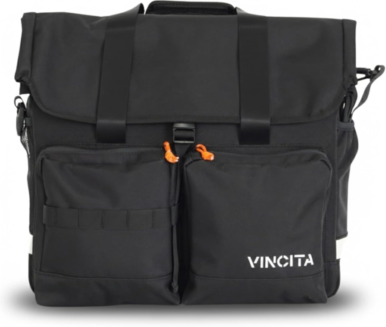 Vincita Large Black Minimal Brompton Bike Bag Accessory - with Laptop Compartment, Rain Cover, Shoulder Strap & Frame Mount