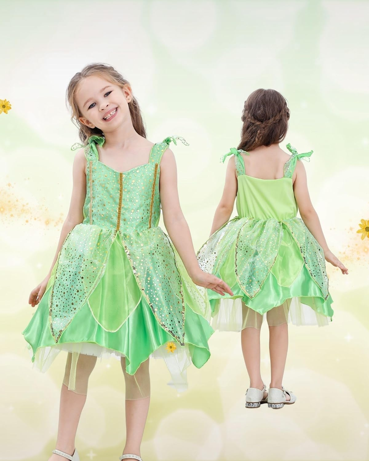 Dressy Daisy Green Fancy Fairy Halloween Costume Birthday Party Dress up with Butterfly Wings for Toddler Girls Size 1 to 14 image number 3