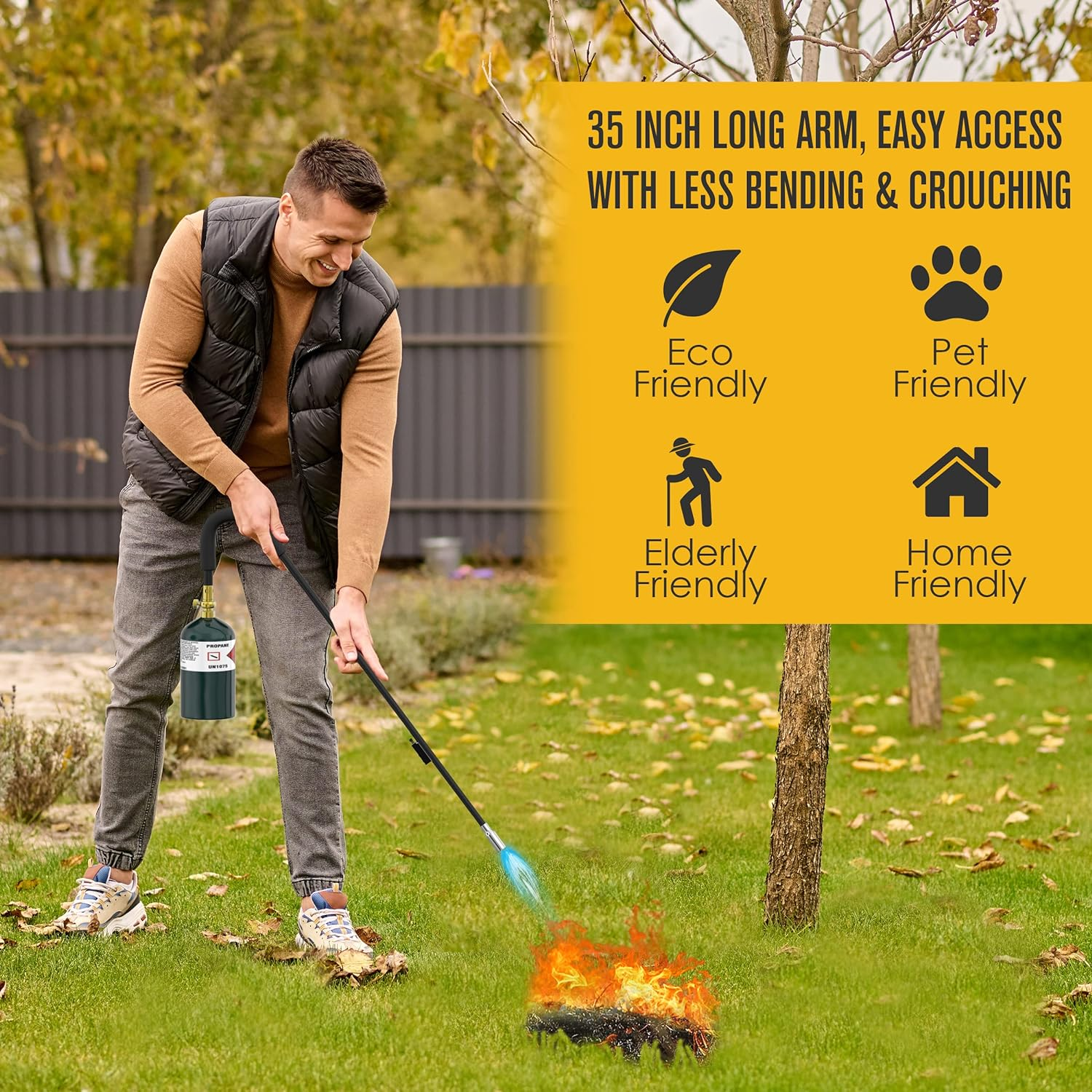 Houseables Weed Torch Propane Burner, Gas Vapor, Black, 20,000 BTU, 34 Inches Long, Outdoor Garden Weeds Killer, Ergonomic Handle, Self Igniting, Trigger Start, Patio Dragon Weeder image number 2