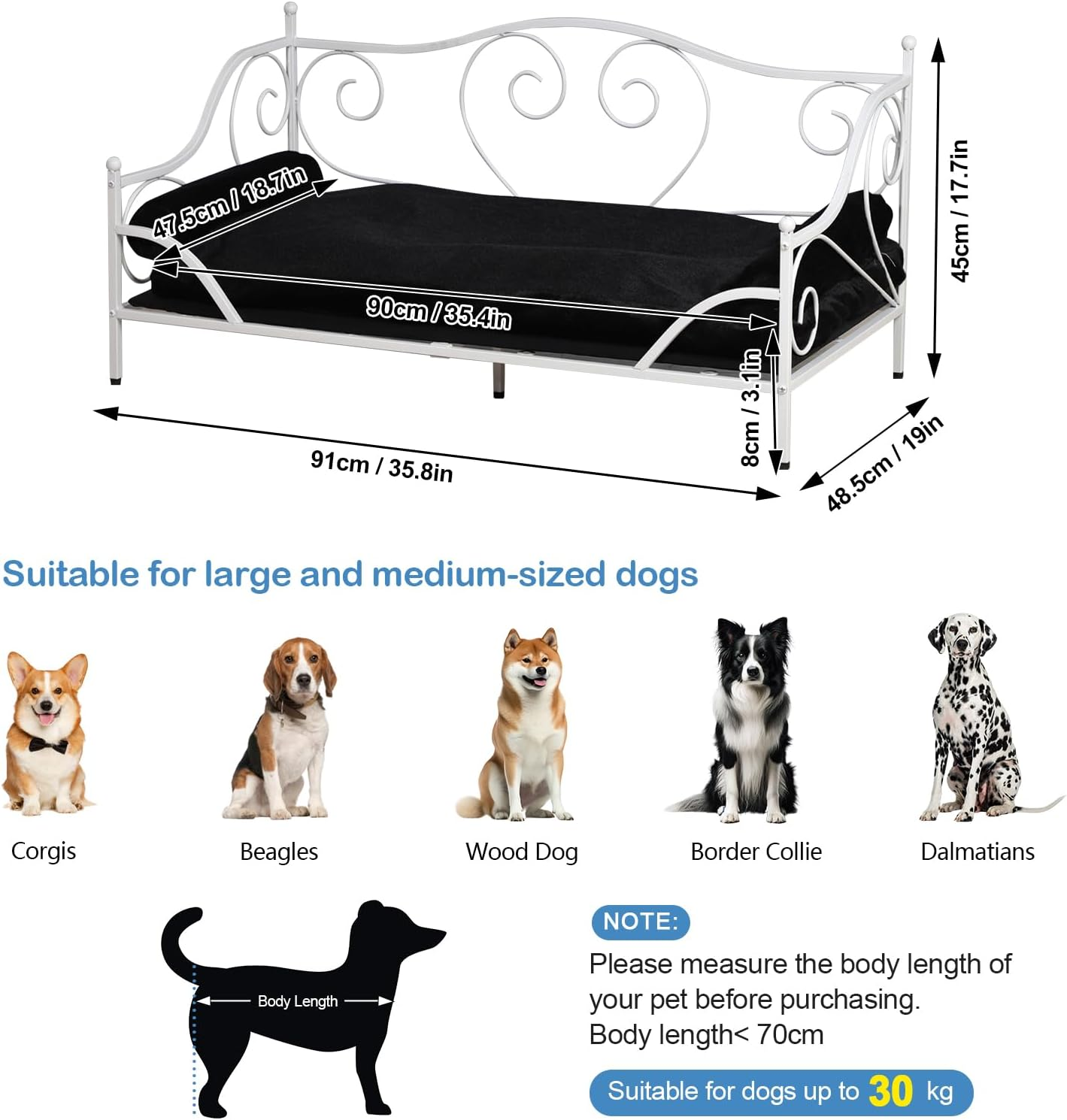 Pet Couch Bed, Large Dog Sofa Beds, Dog Furniture, Medium Pet Couch,Metal Frame and Washable Cushion, for Medium Sized Dogs Sitting (White) image number 2