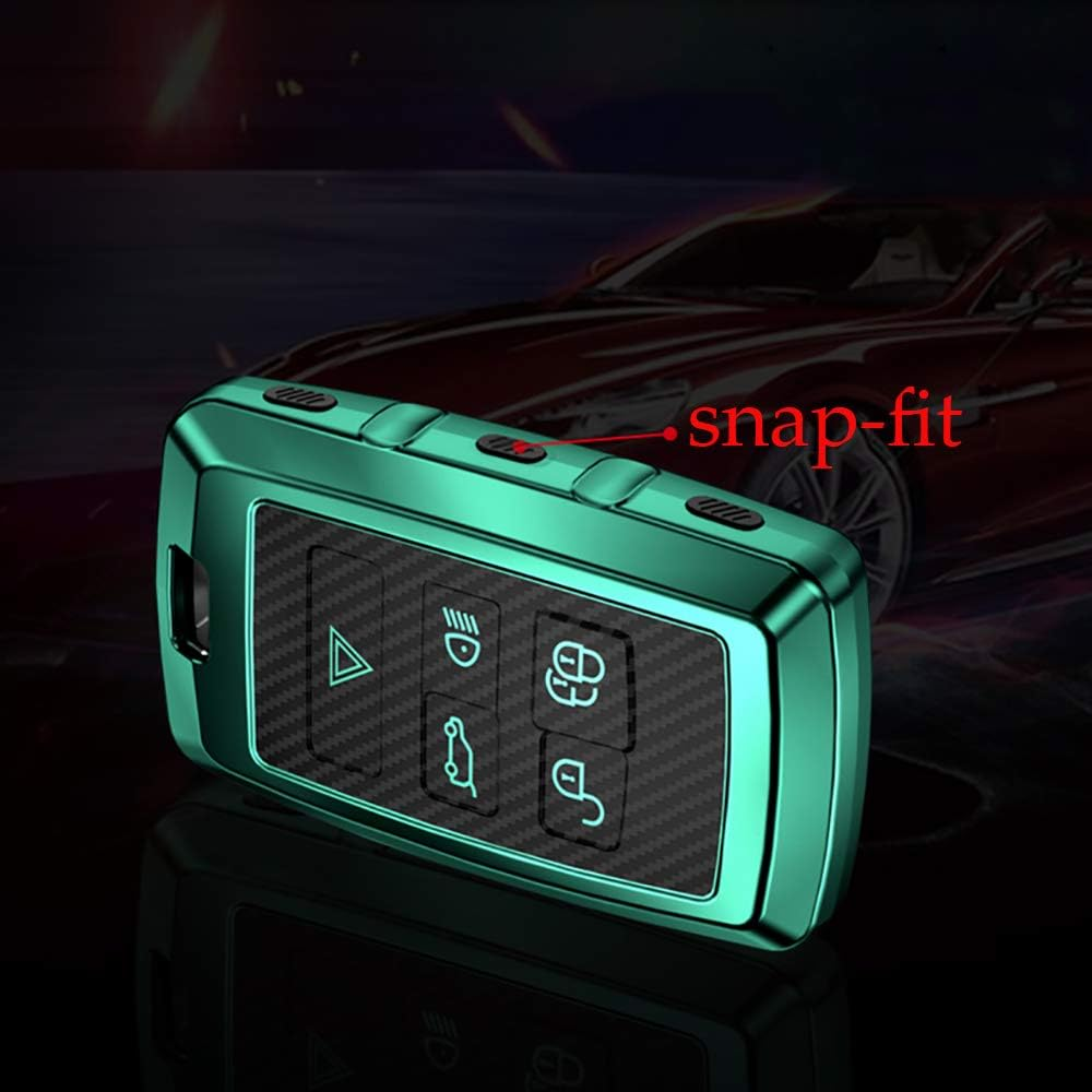 Ontto Key Fob Cover for 2018 2019 Land Rover Range Rover,With Keychain,Full Protection,Carbon Fiber Pattern Soft TPU Rubber Key Case Holder Silver image number 1