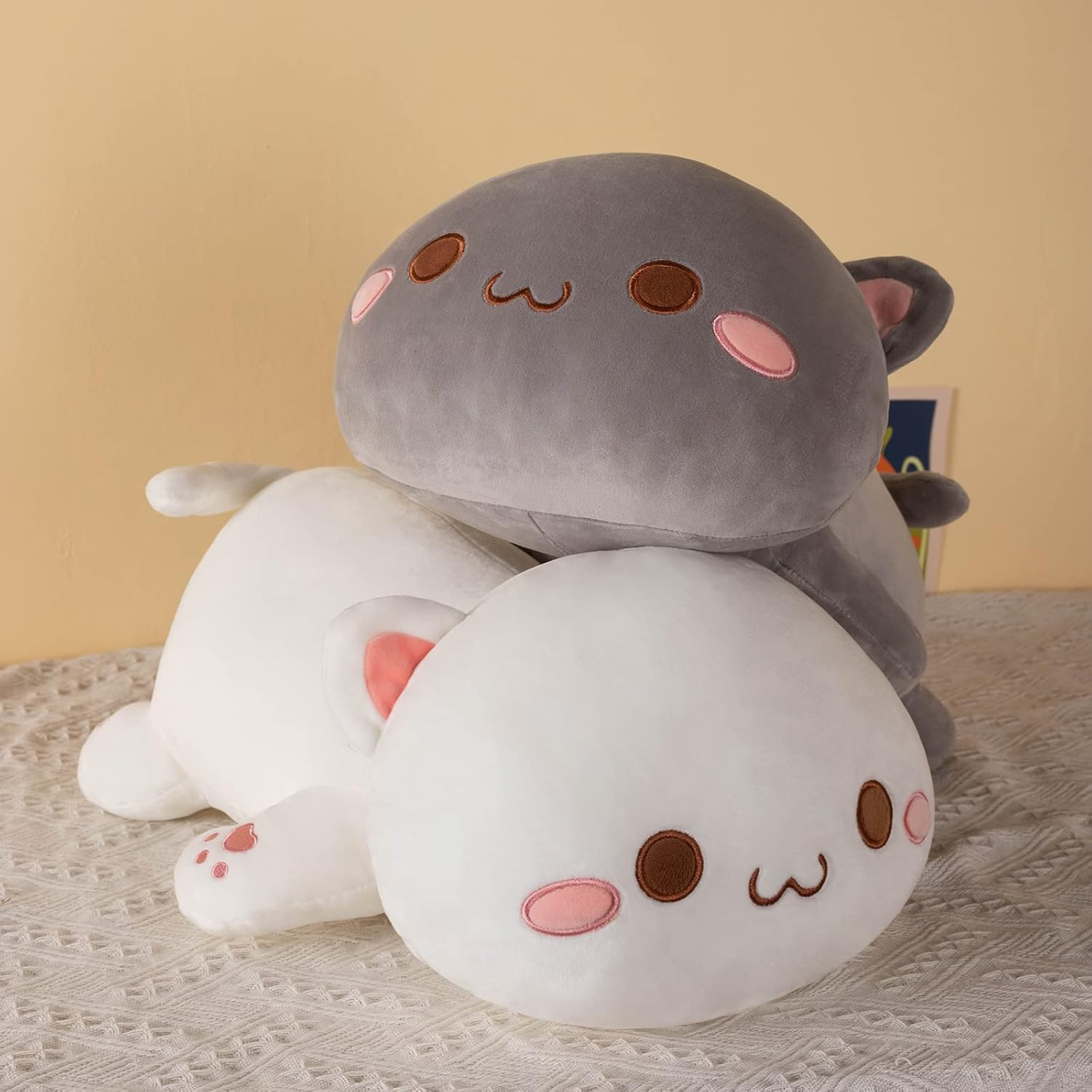 Weighted Stuffed Animals Plush, 3Lbs Weighted Stuffed Cat Plush 19.6", Soft Kawaii Cat Plush Pillow Kitten Kids Gifts（White round Eyes） image number 1