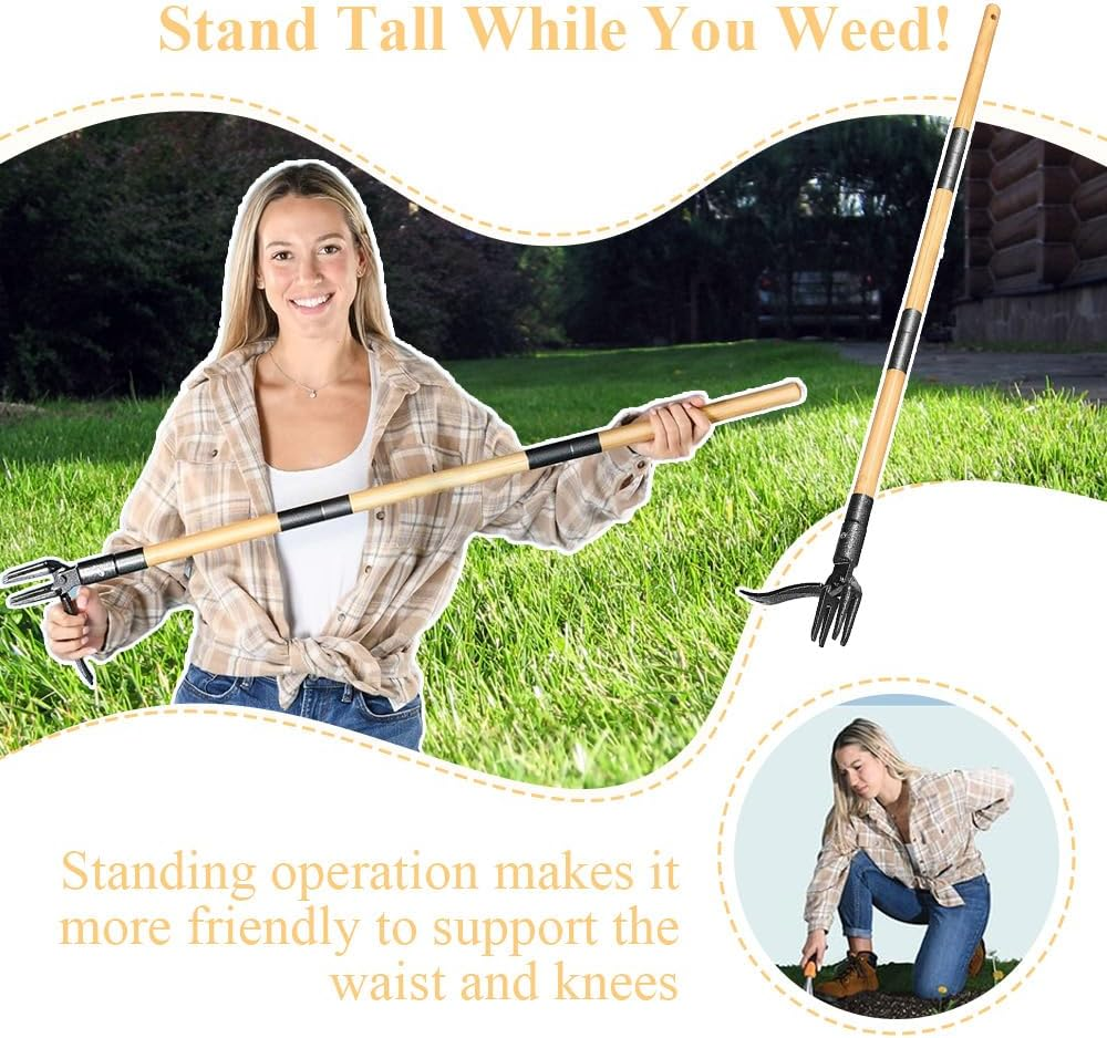 Weed Puller Tool,Stand up Weed Puller Tool,Weed Picker, Gardening Hand Weeding Tool,With Long Handle,For Garden Patio Backyard Lawn,Easy to Use,4 Claw Steel Head Weeder Tool image number 2