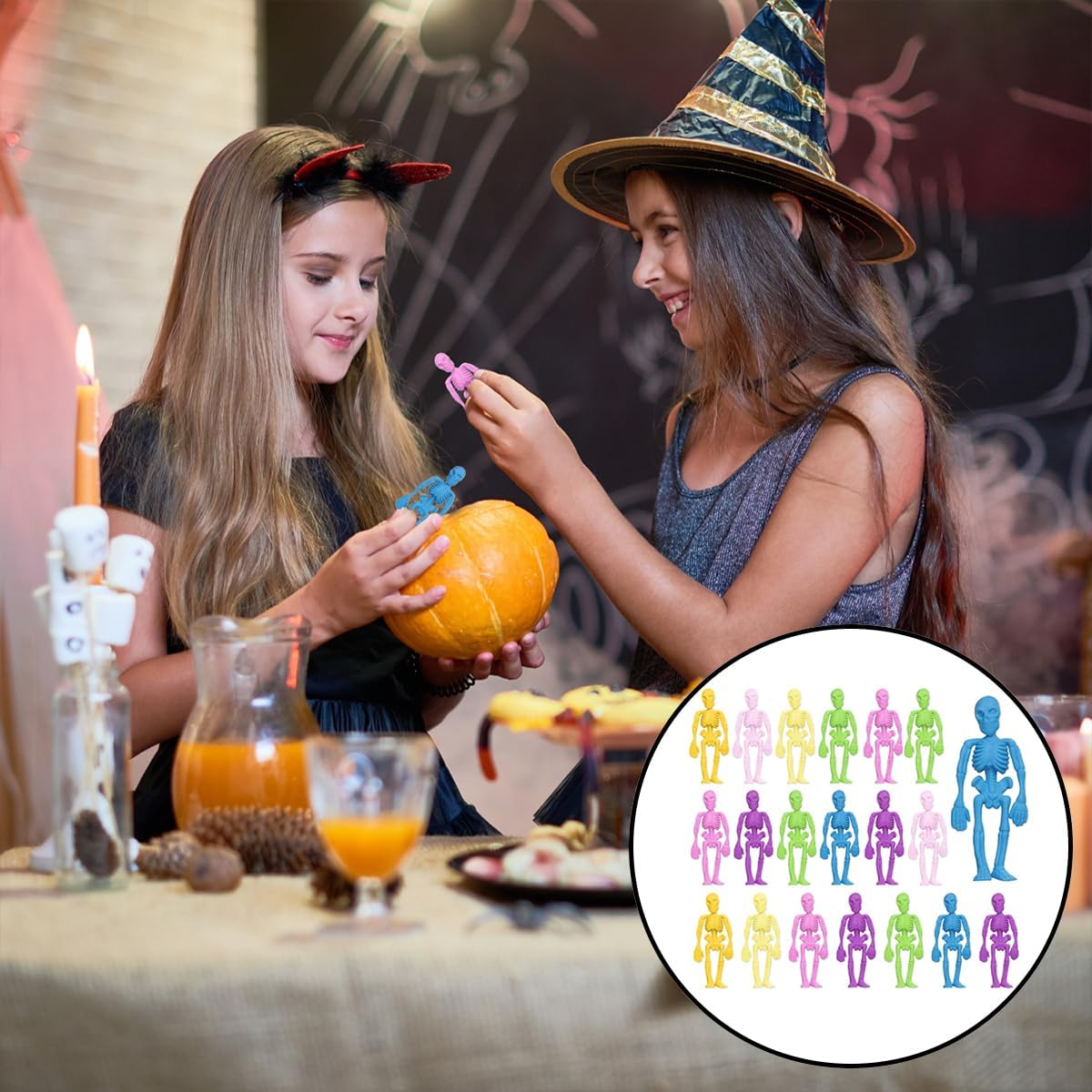 Skeleton Toys, 20 Pcs Soft Elasticity Decompression Skeletons for Halloween Party Favors and Treat Bags (Mixing Colors) image number 4