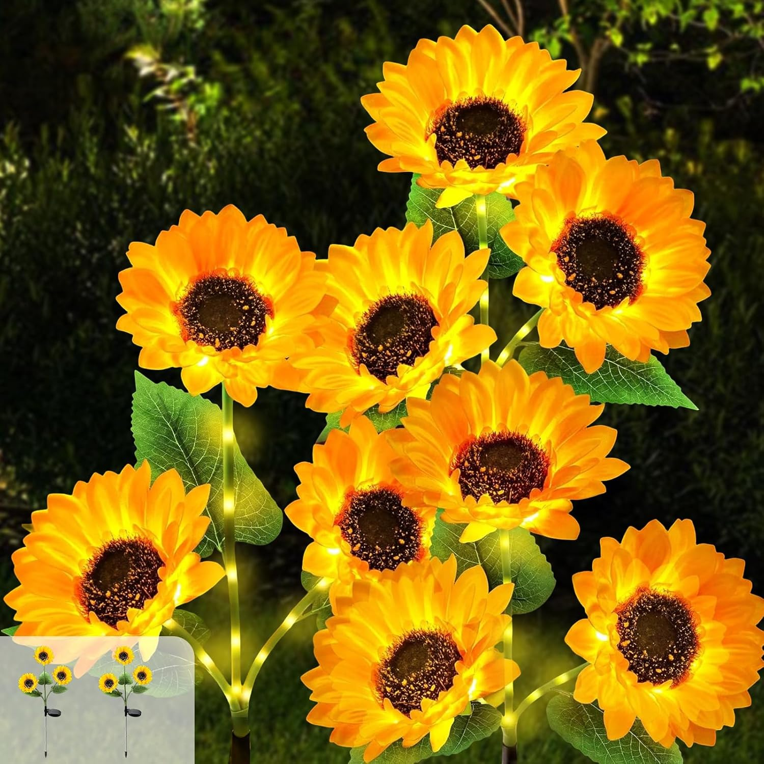 Pack of 2 Solar Sunflower Lights Outdoor, Waterproof Sunflower Solar Lights with 6 Artificial Sunflowers & Luminous Stems for Patio Garden Christmas Decoration image number 1