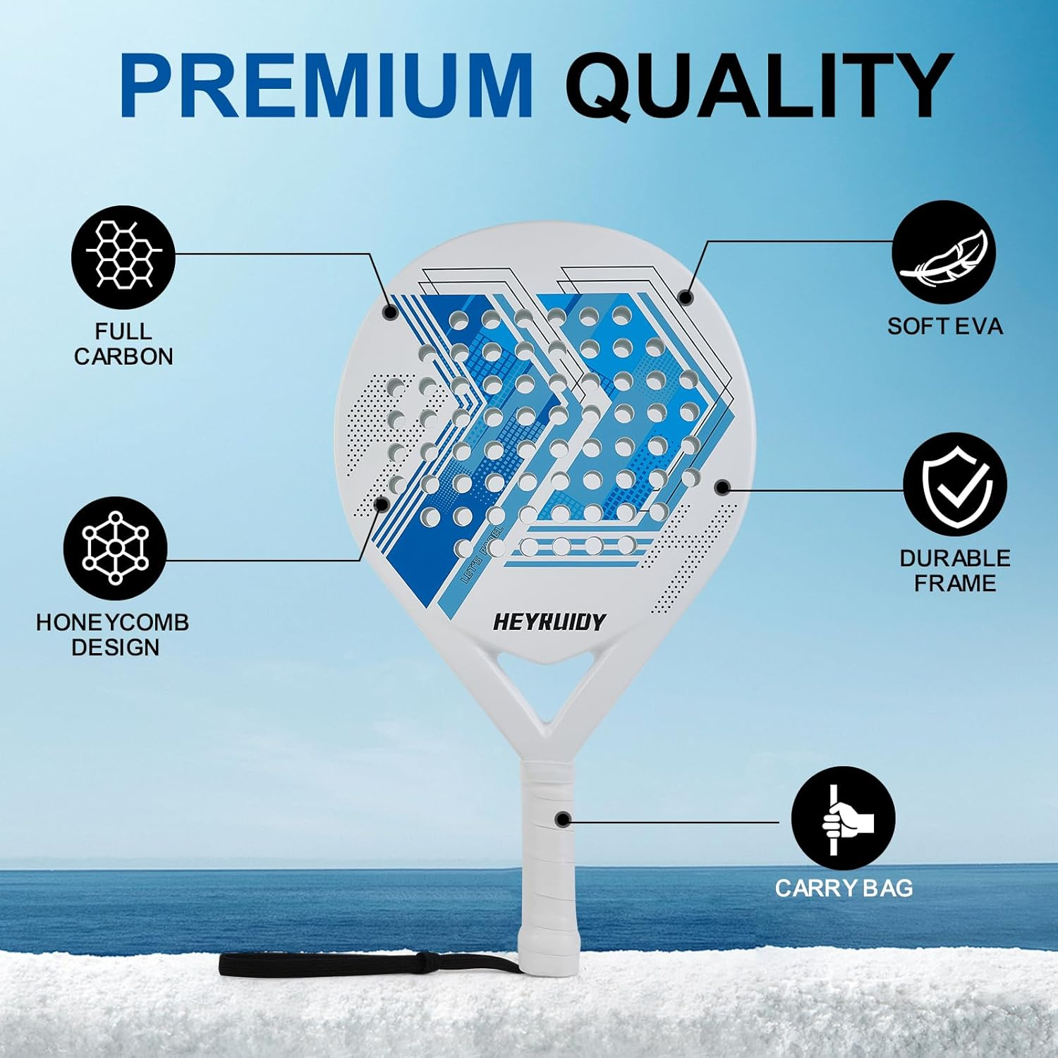 Paddel Racquet with Cover Bag, Carbon Fiber Full Carbon Soft EVA Core Paddle Tennis Racket Beginner Intermediate for Men and Woman image number 2