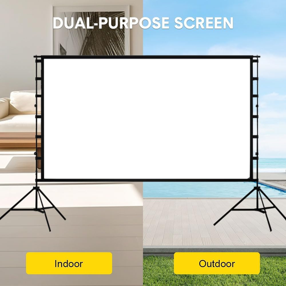 ALSTON Projector Screen with Stand 150 Inch Projection Screen Stand,16:9 4K 1080 HD Height Adjustable 200-260Cm with 2 Tripod Stand and Storage Bag Indoor Outdoor