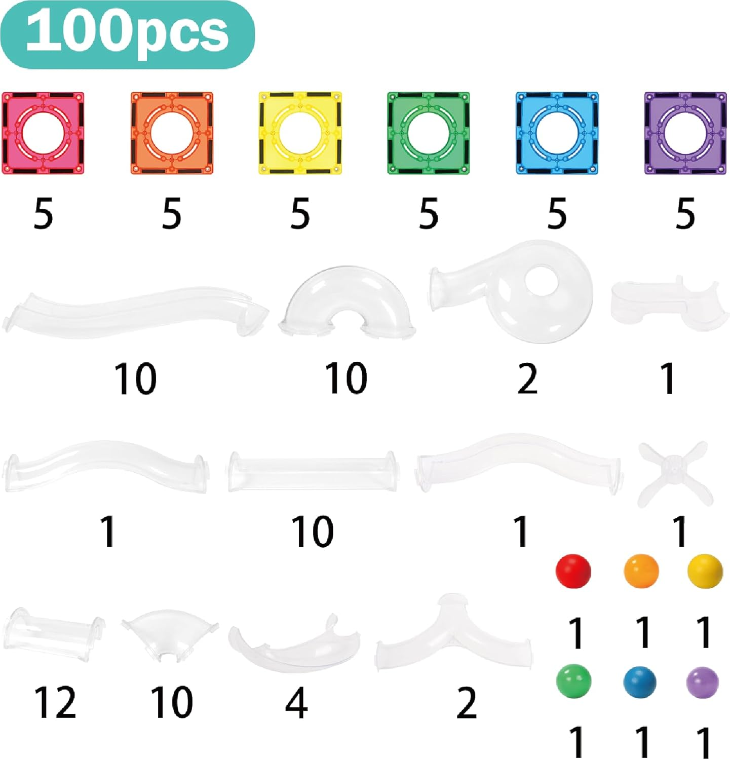 STEAM STUDIO Magnetic Tiles Marble Run 100Pcs, Rivet Secured Magnetic Tiles Connector with Clear Tubes, Building & Construction Toys for Open-Ended Play image number 5