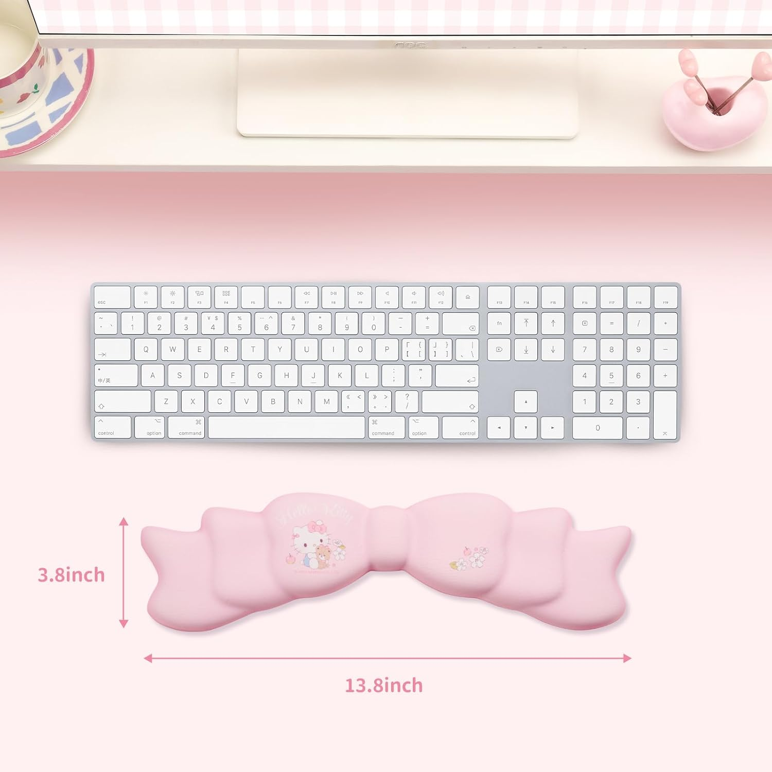 Memory Foam Bowknot Wrist Rest,Non-Slip Rubber Base Keyboard Wrist Rest for Gaming,Or Home Office Work (Pink) image number 2