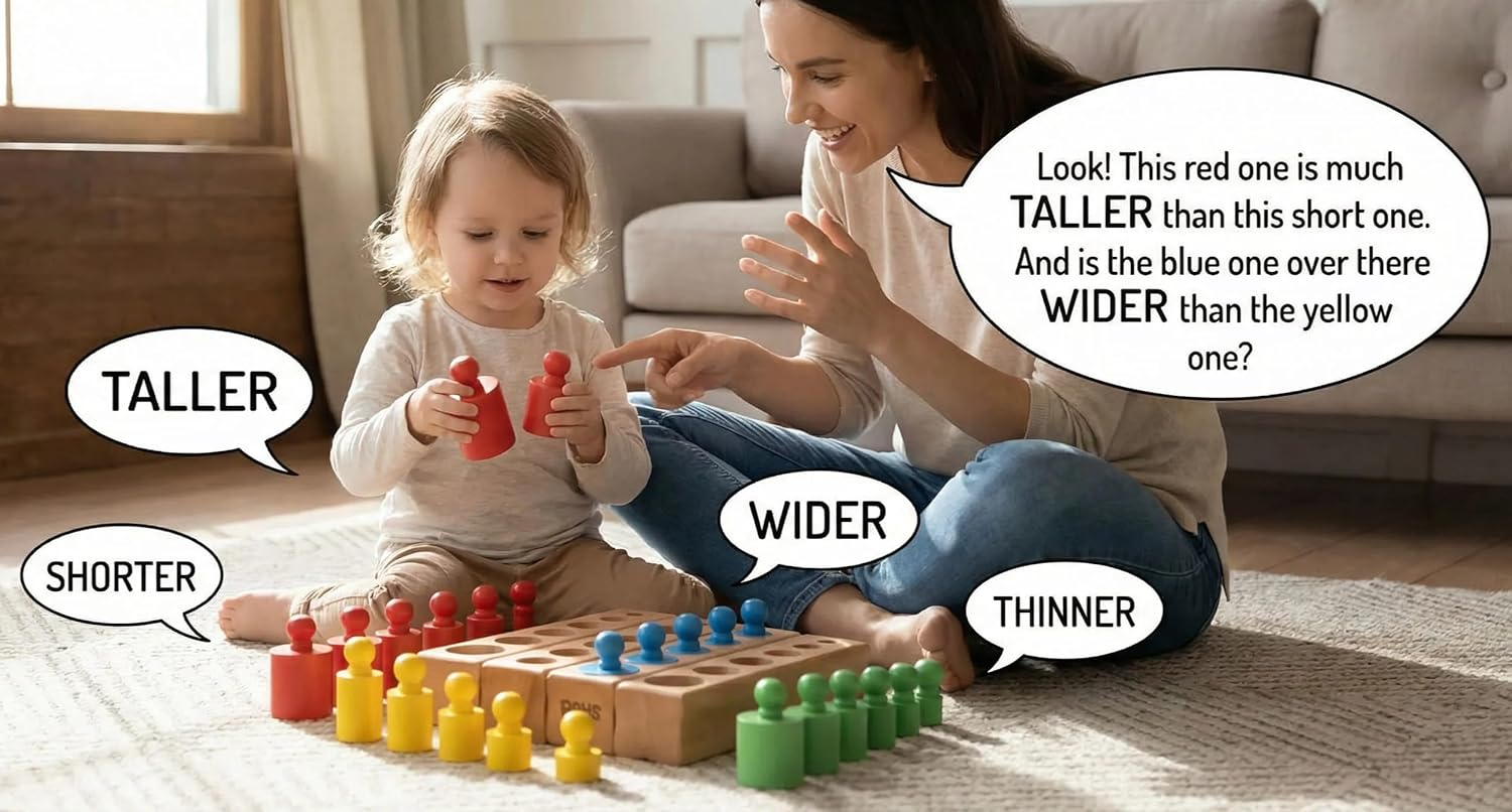 BOHS Montessori Knobbed Cylinders Blocks - 6 Pegs / 6.7 Inches - Colorful Wooden Early Home School Toys - 4Pcs Set image number 1