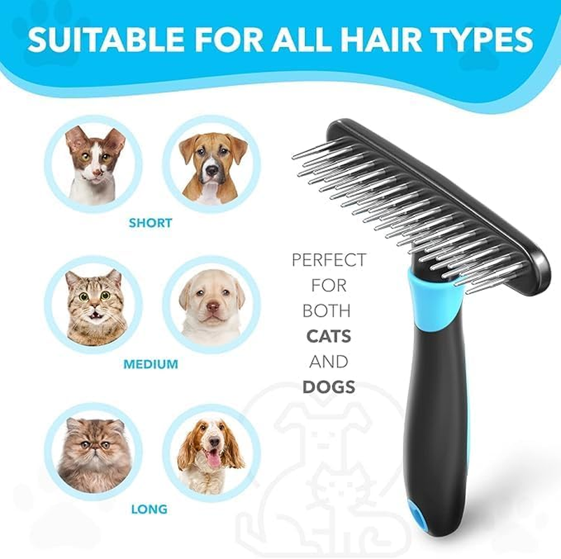 Dog Rake Deshedding Dematting Brush Comb - Undercoat Rake for Dogs, Cats, Rabbits, Matted, Short or Long Hair Coats - Brush for Shedding, Double Row of Stainless Steel Pins - Reduce Shedding by 90% (Pink) image number 2