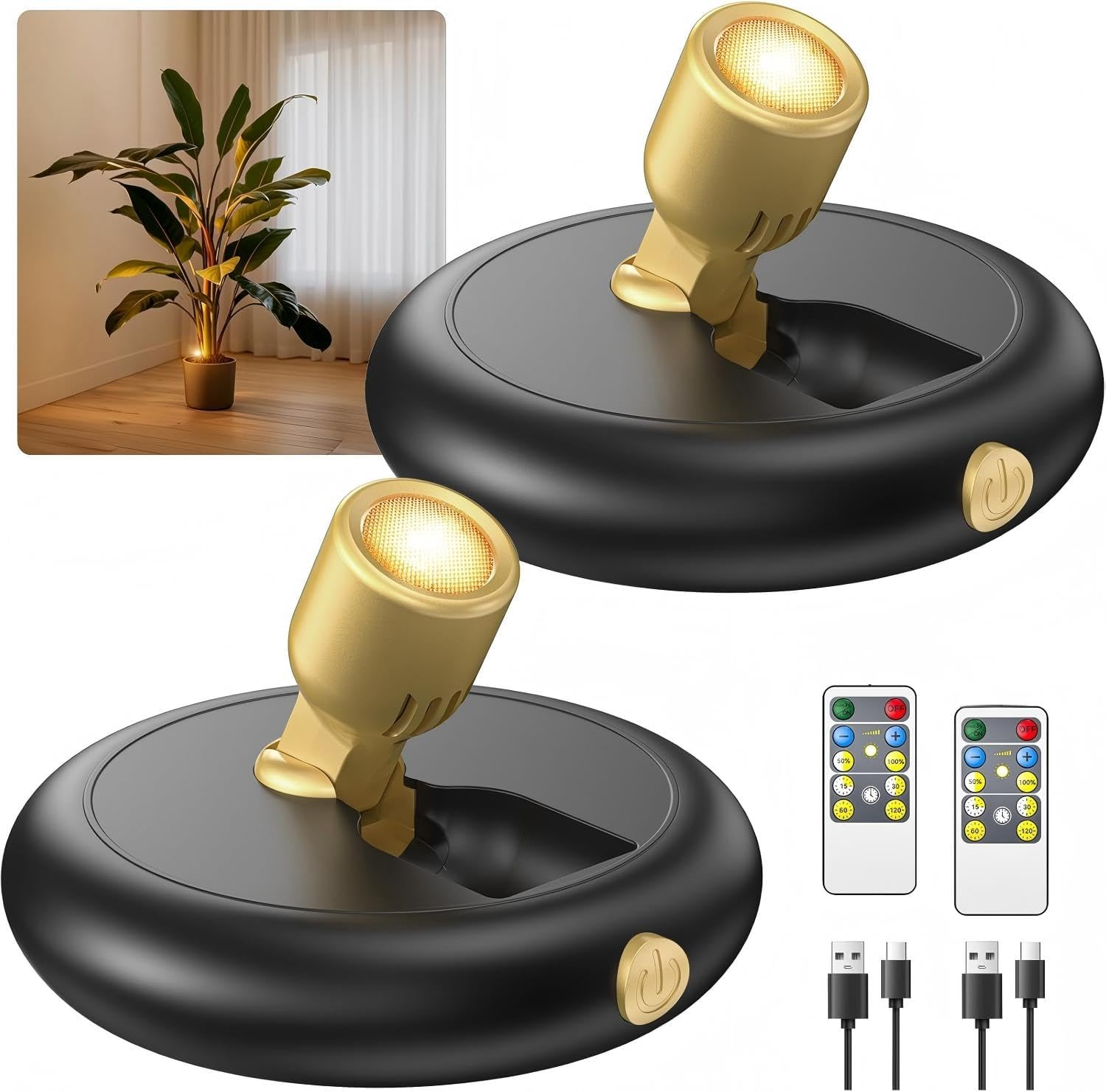 Rechargeable Picture Lights, Wireless LED Spotlight Indoor with Remote & Timer, Magnetic Dimmable Mini Wall Uplight for Indoor Plants, Artwork, Display Shelves & Closet image number 6