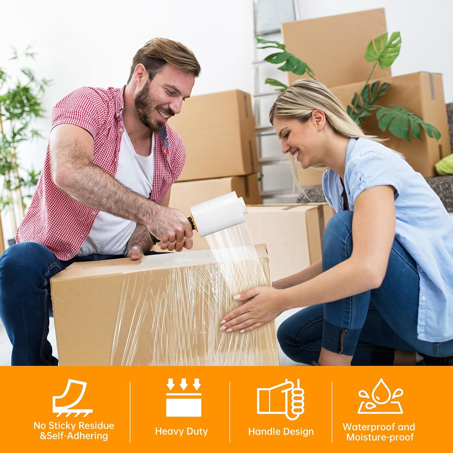 2 Packs Stretch Wrap Stretch Film with Handles 5" X 1000 Feet Shrink Wrap Packing Moving Suppliers 60 Gauge Self Adhering Packing Supplies for Pallet Wrapping Shipping and Surface Protection image number 3