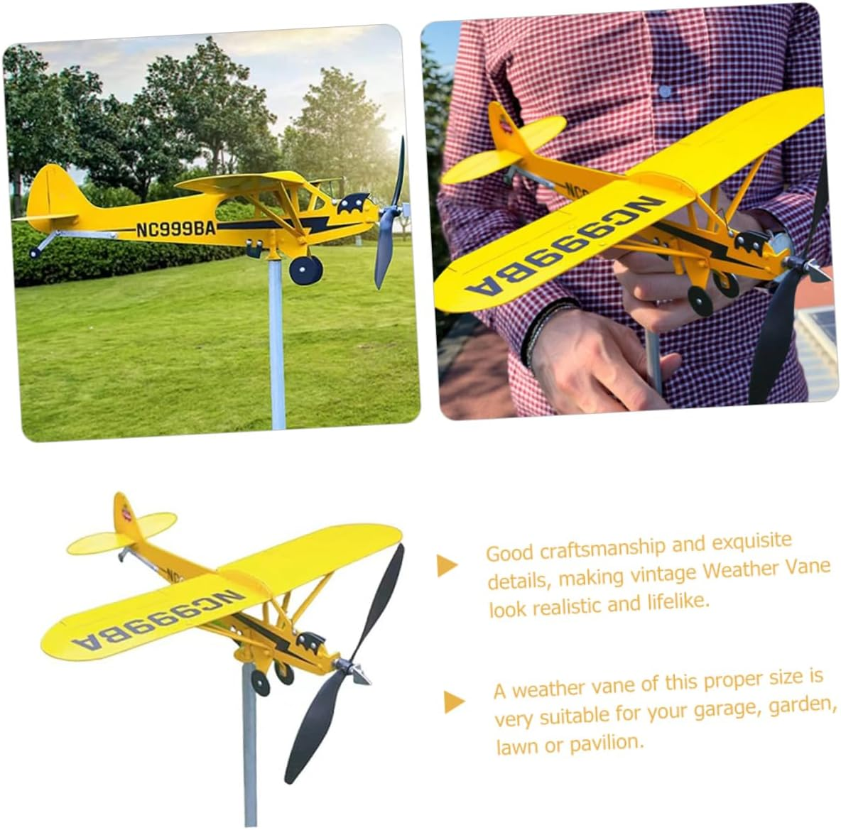 Farmhouse Weather Vane Metal Airplane Wind Direction Indicator for Structure Easy to Install Decorative Garden Decor image number 1