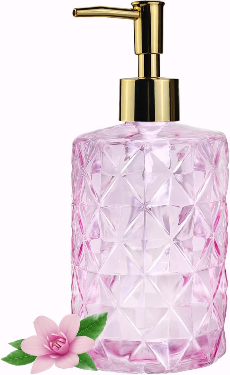 Soap Dispenser with Gold Pump, 12 Ounce Glass Soap Dispenser for Bathroom Kitchen, Hand Soap, Dish Soap, Refillable Liquid Hand Soap Dispenser