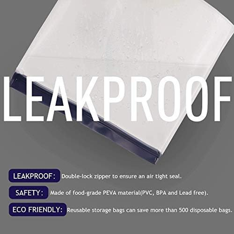 Extra Large Reusable Ziplock Bags 10 Pack, Extra Thick Leakproof Reusable Freezer Bags, BPA Free Reusable Sandwich Bags for Lunch Meat Veggies (8 Gallon 2 Snack Bags) for Travel Items Home Storage image number 5