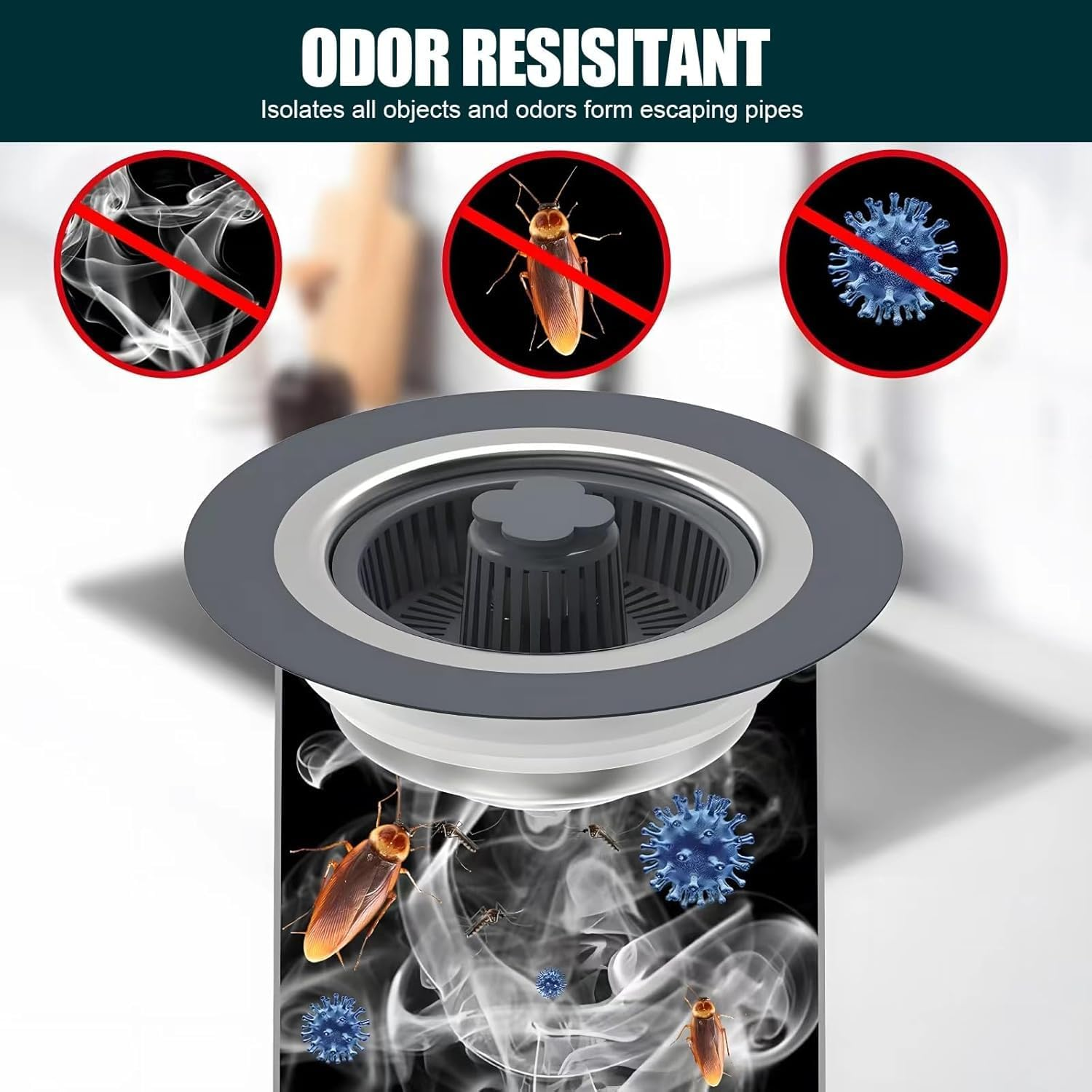 3 in 1 Kitchen Sink Drain Filter and Sink Filter, Stainless Steel Pop-Up Kitchen Sink Plug, Anti-Clogging Sink Filter,For US Standard 3-1/2 Inch Kitchen Drain (&Phi;12Cm*6Cm) image number 4