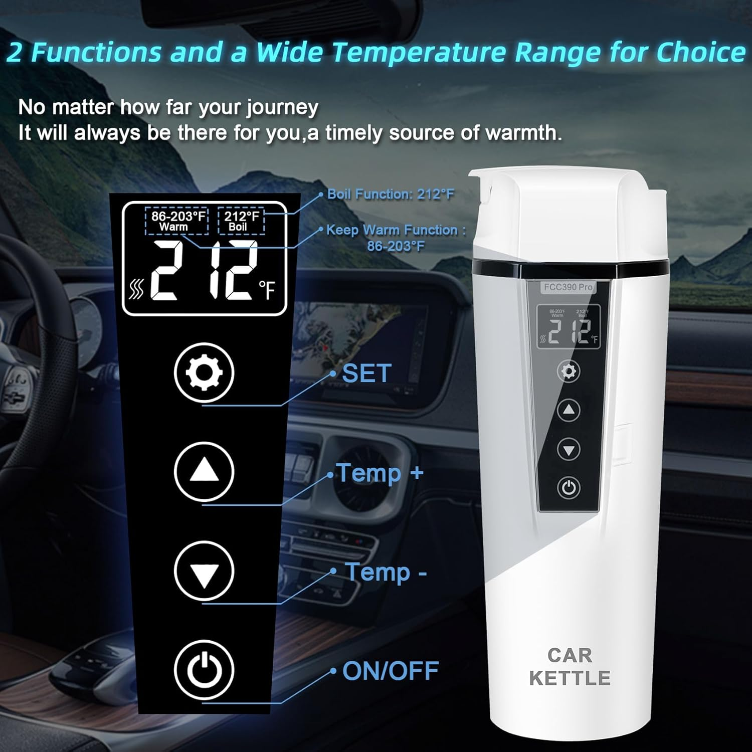 Kettles 12V/24V Mini Car Electric Kettle for Travel Camping Coffee Tea Milk Warmer Cup,Portable Water Boiler Heated Handy Travel Mug Stainless Steel Instant Hot Water Dispenser (White) image number 1