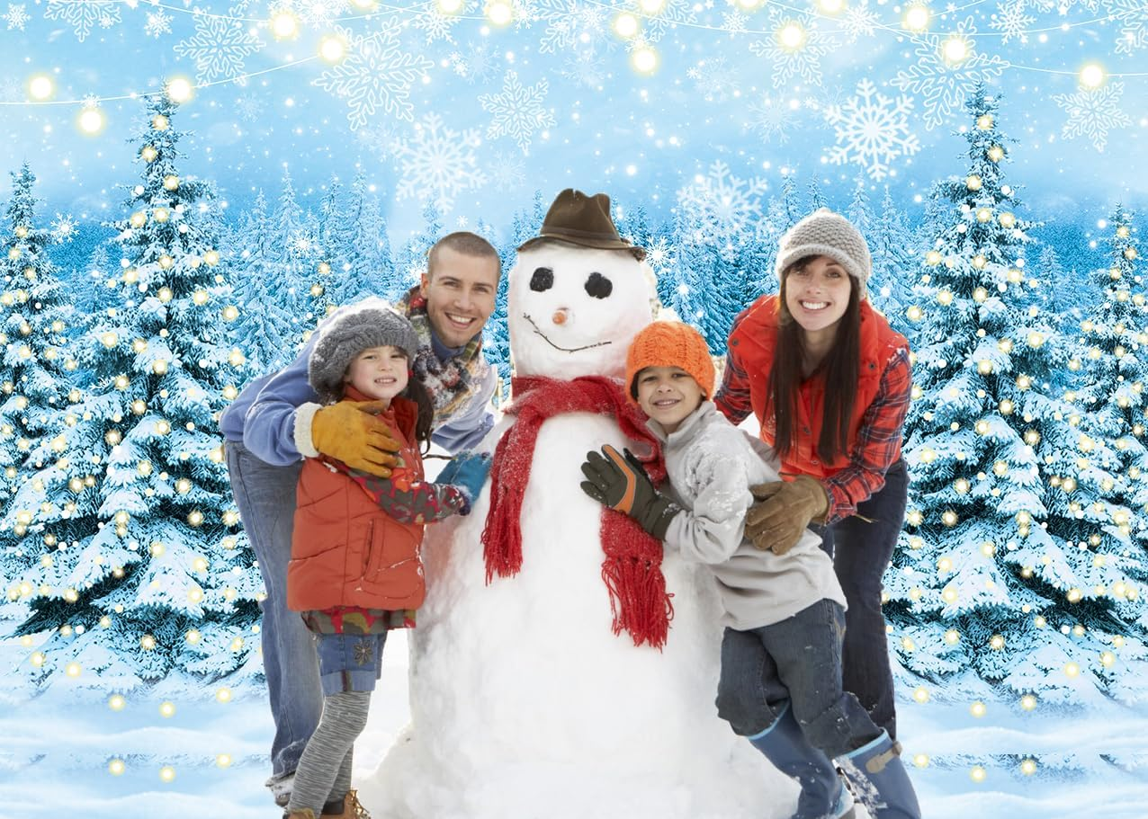 Winter Forest Scenery Backdrop Glitter Snowy Wonderland Pine Tree Snowflake Photography Background for Winter Christmas New Year Family Holiday Party Decorations Banner (82X59 Inch (7X5Ft)) image number 2