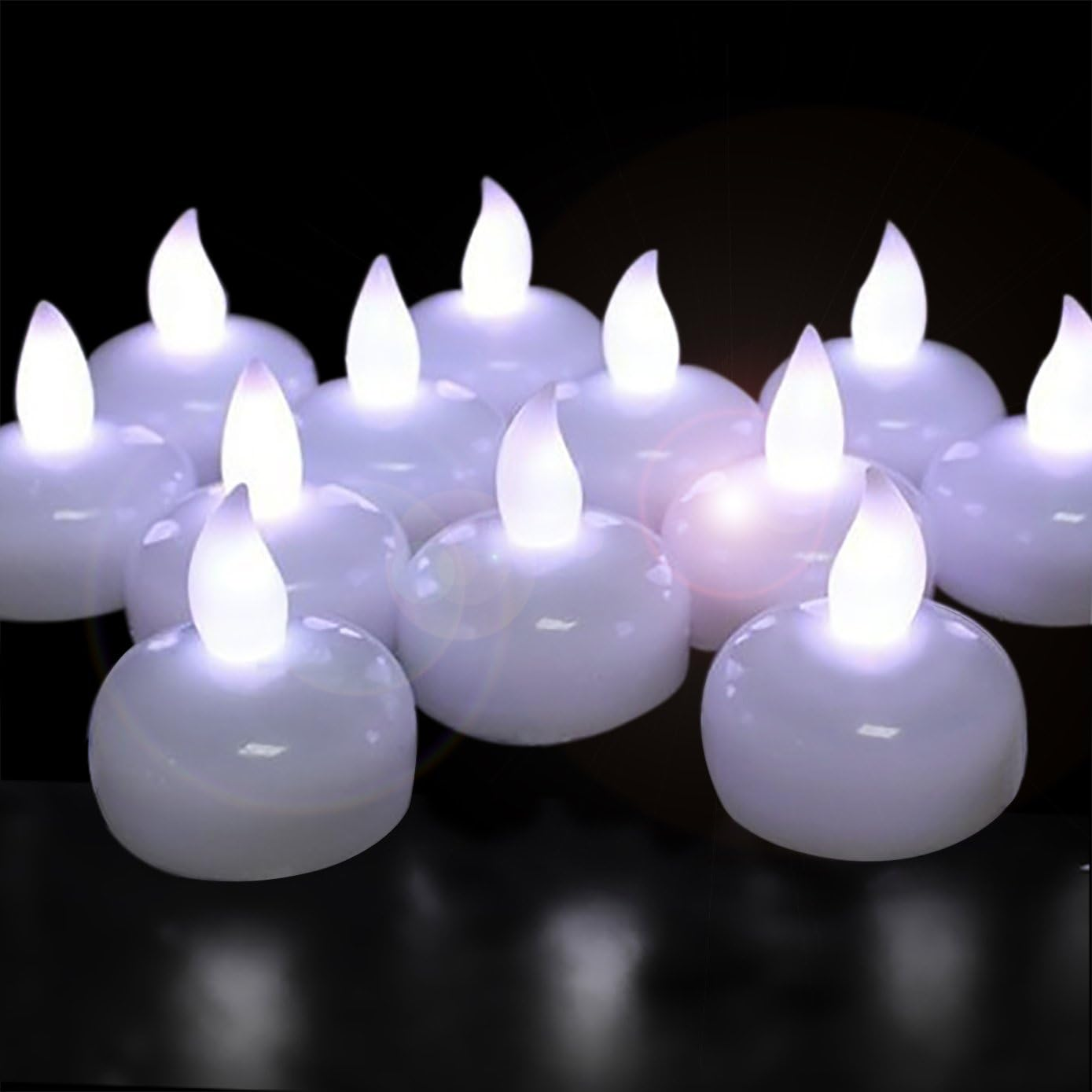 Novelty Place 24Pcs Waterproof Flameless Floating Tealights, LED Floating Candles Cool White Flickering Tea Lights - Battery Operated Candles Decoration for Wedding, Christmas, Party, Pool, Pond image number 6