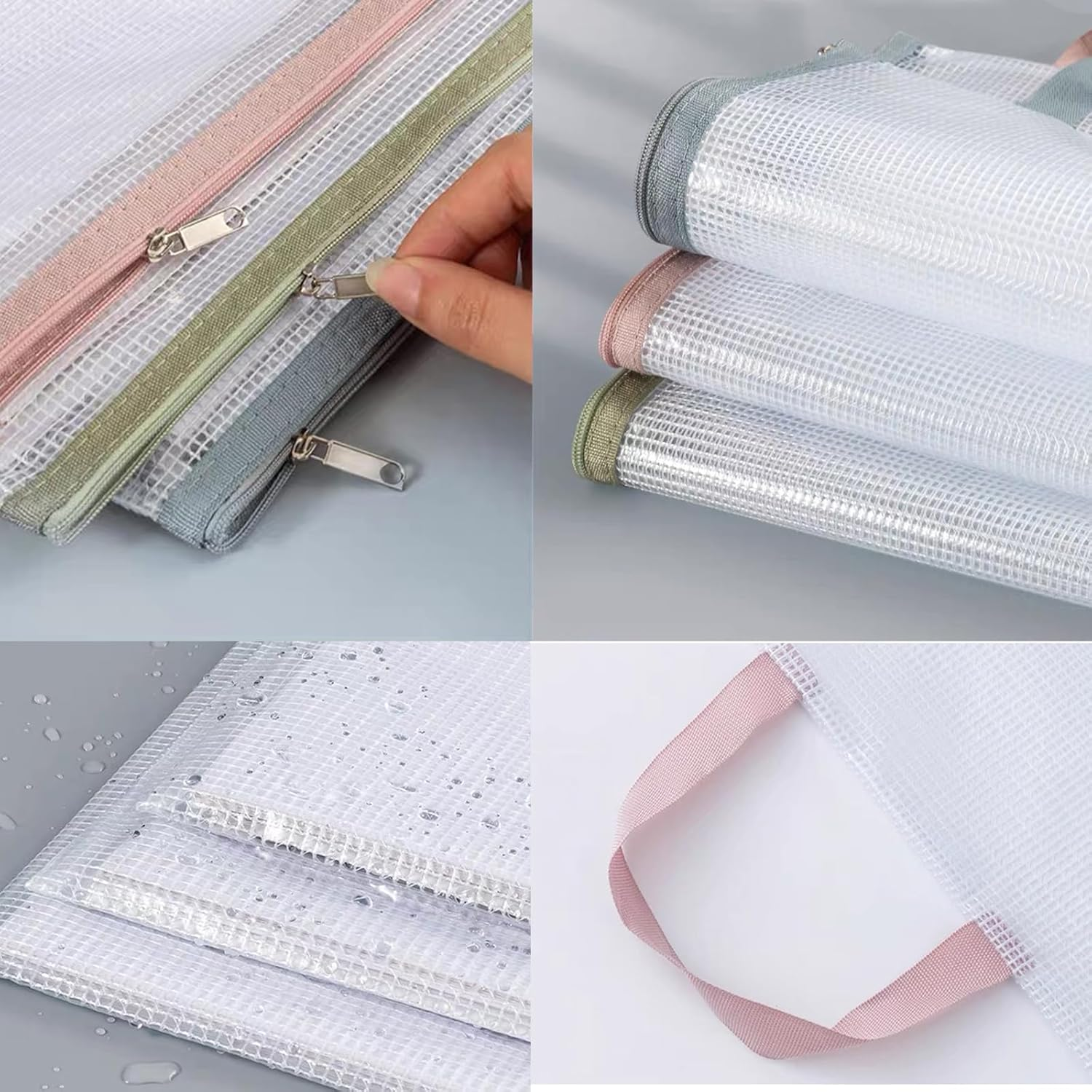 10PCS Mesh Zipper Pouches Bags, A4 Plastic Wallets Folders with Holder, File Document Folders Bags for School Office Travel Supplies, File Jackets & File Pockets, 5 Colors