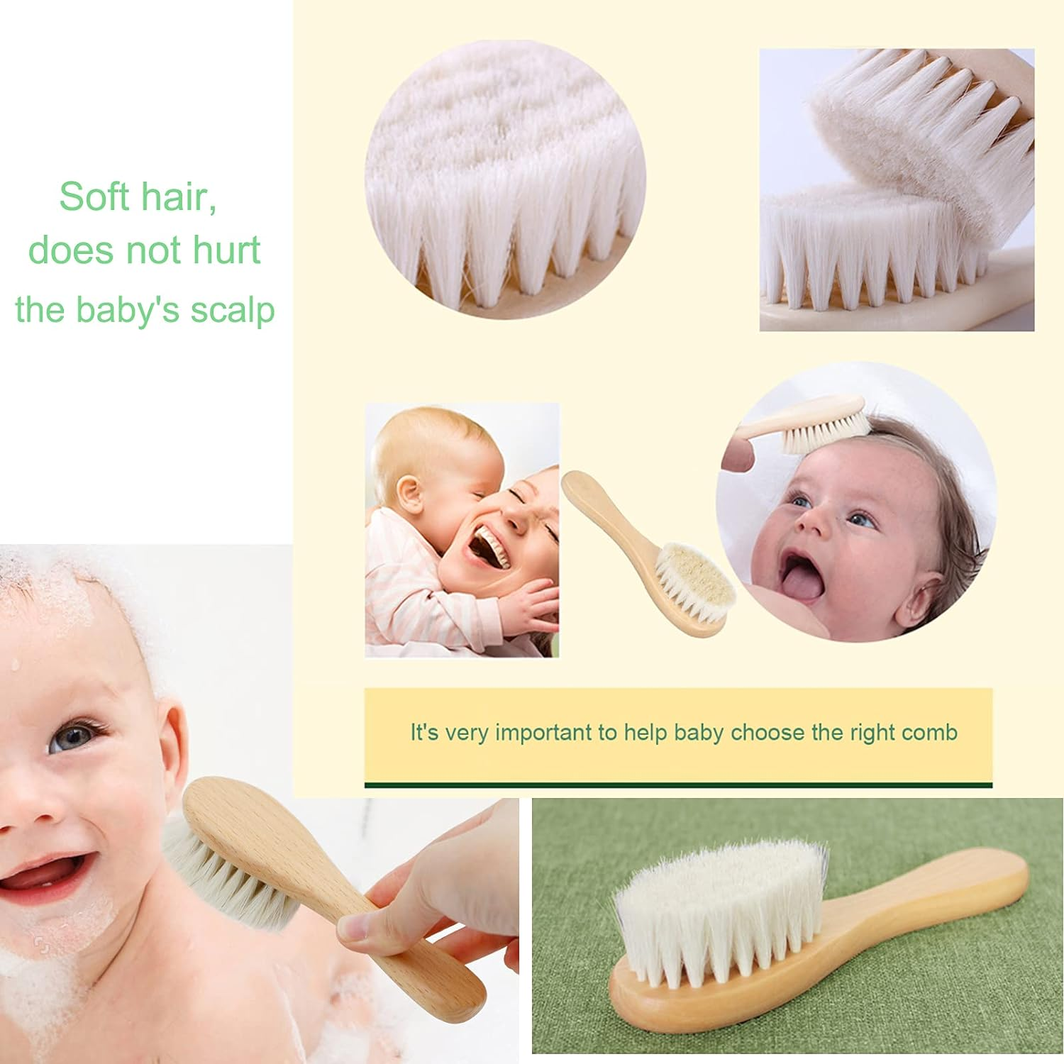 Baby Hair Brush, Goat Bristles Brush and Baby Cradle Cap Brush Set for Cradle Cap Wood Bristle Brush for Newborns and Toddlers (2 Piece) - Rose Red Baby Silicone Brush image number 7