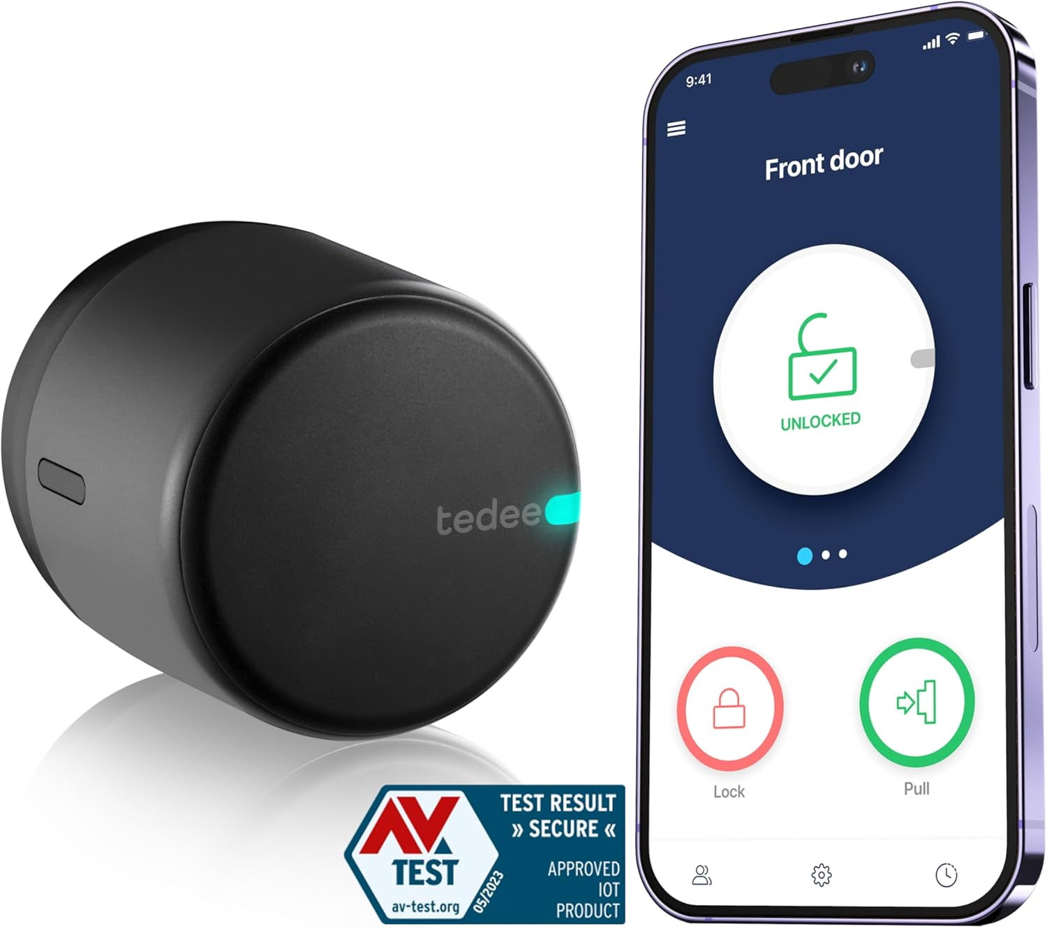 Tedee Go Smart Lock Black, Bluetooth Electronic Door Lock with Automatic Lock and App, Av-Test Certified