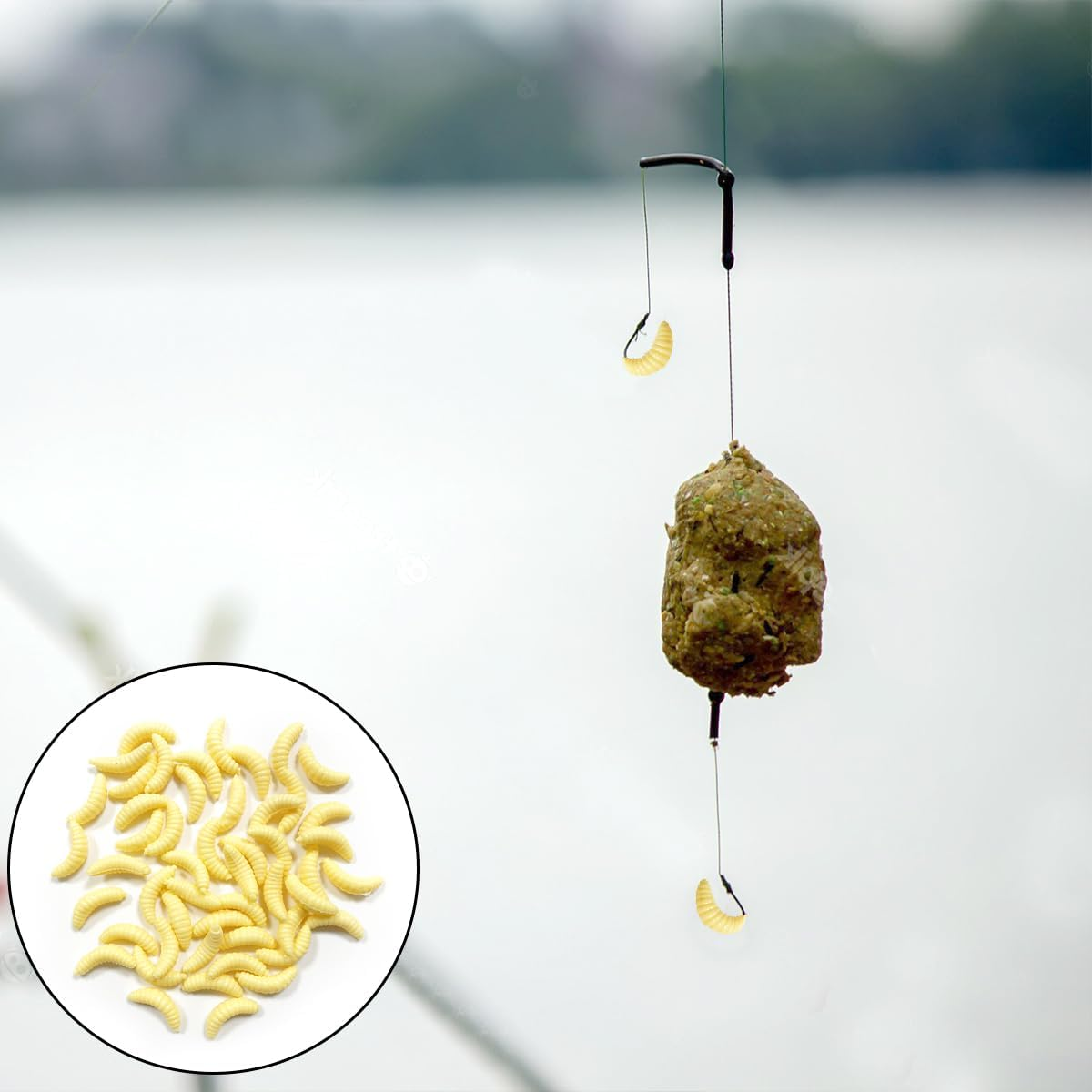 Mini Soft Worm Lures, 50 PCS Small Realistic Fishing Lures for Saltwater, Freshwater, Prank Props (Yellow, 2Cm/0.78In) image number 3